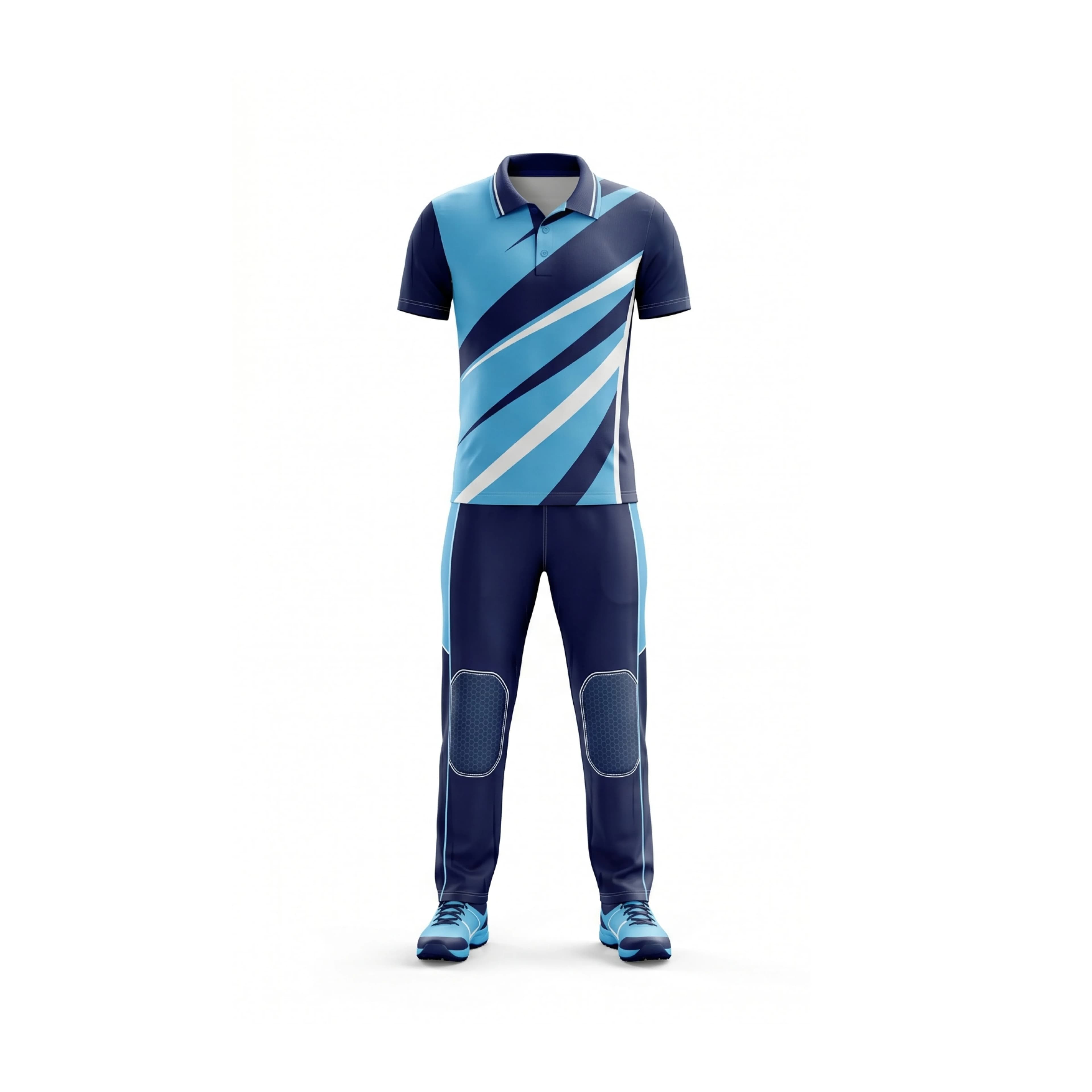 Navy & Sky Blue Striped Cricket Jersey with Matching Pants Set