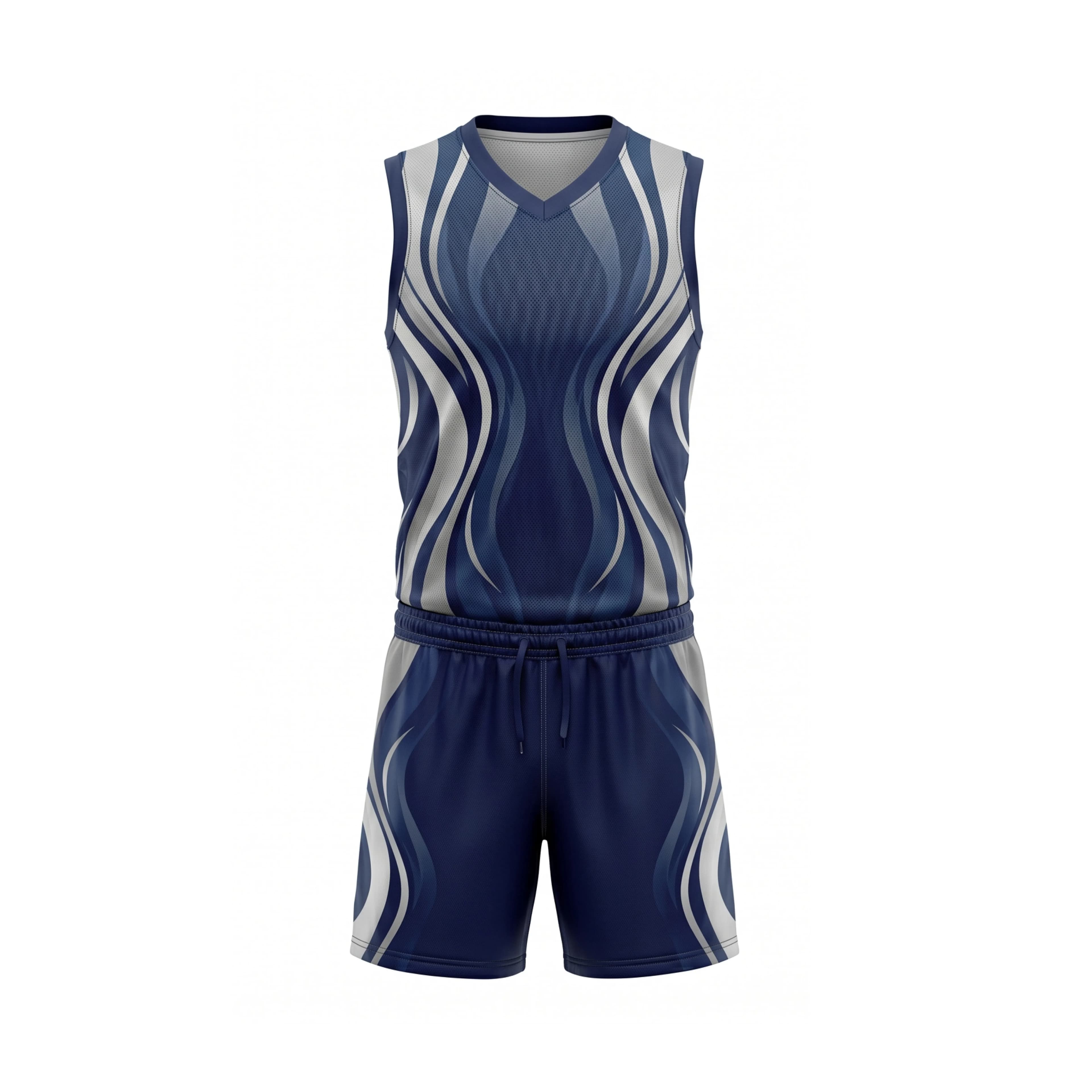 Navy Blue & Light Grey Volleyball Uniform Set with Wave Pattern