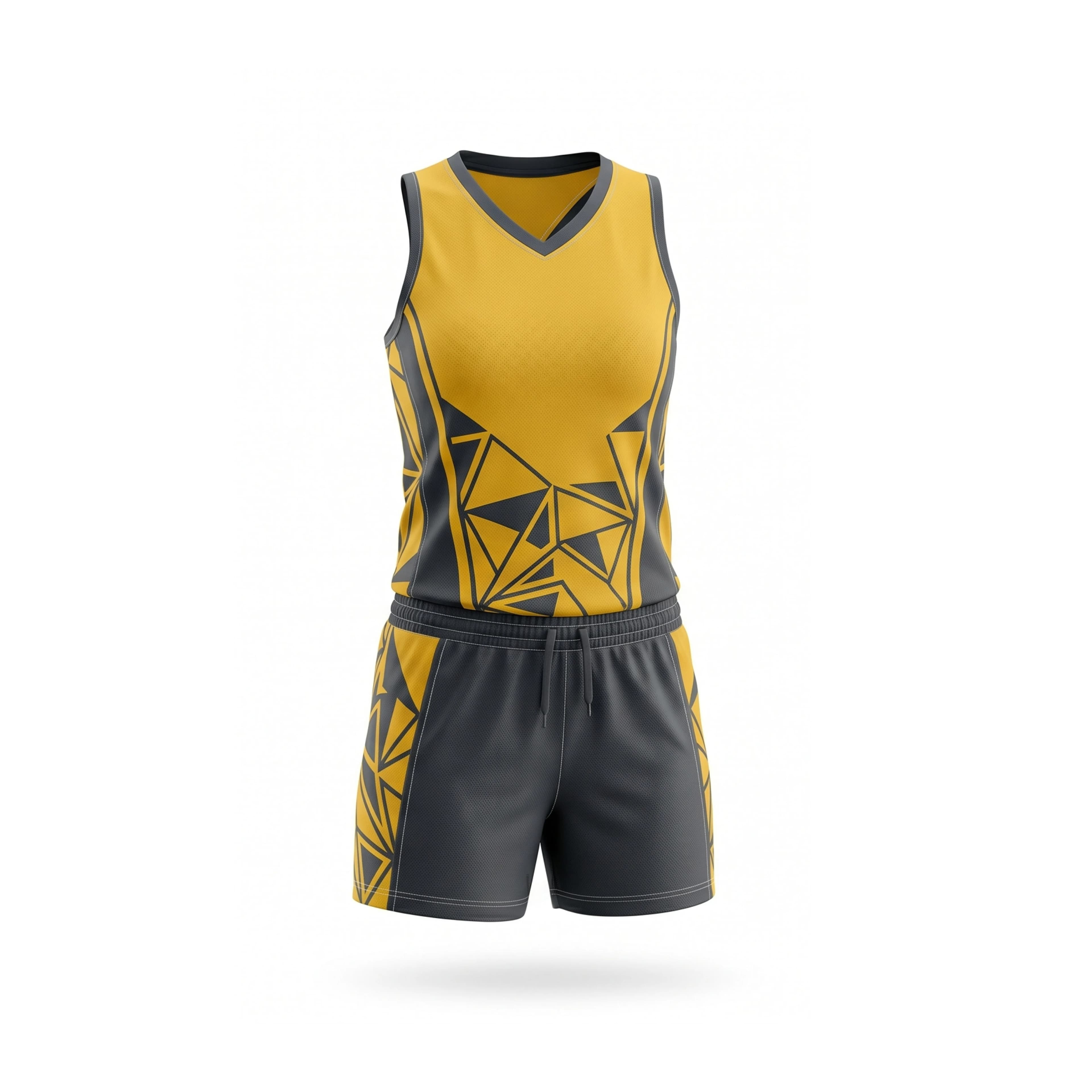 Yellow and Dark Grey Geometric Pattern Volleyball Uniform