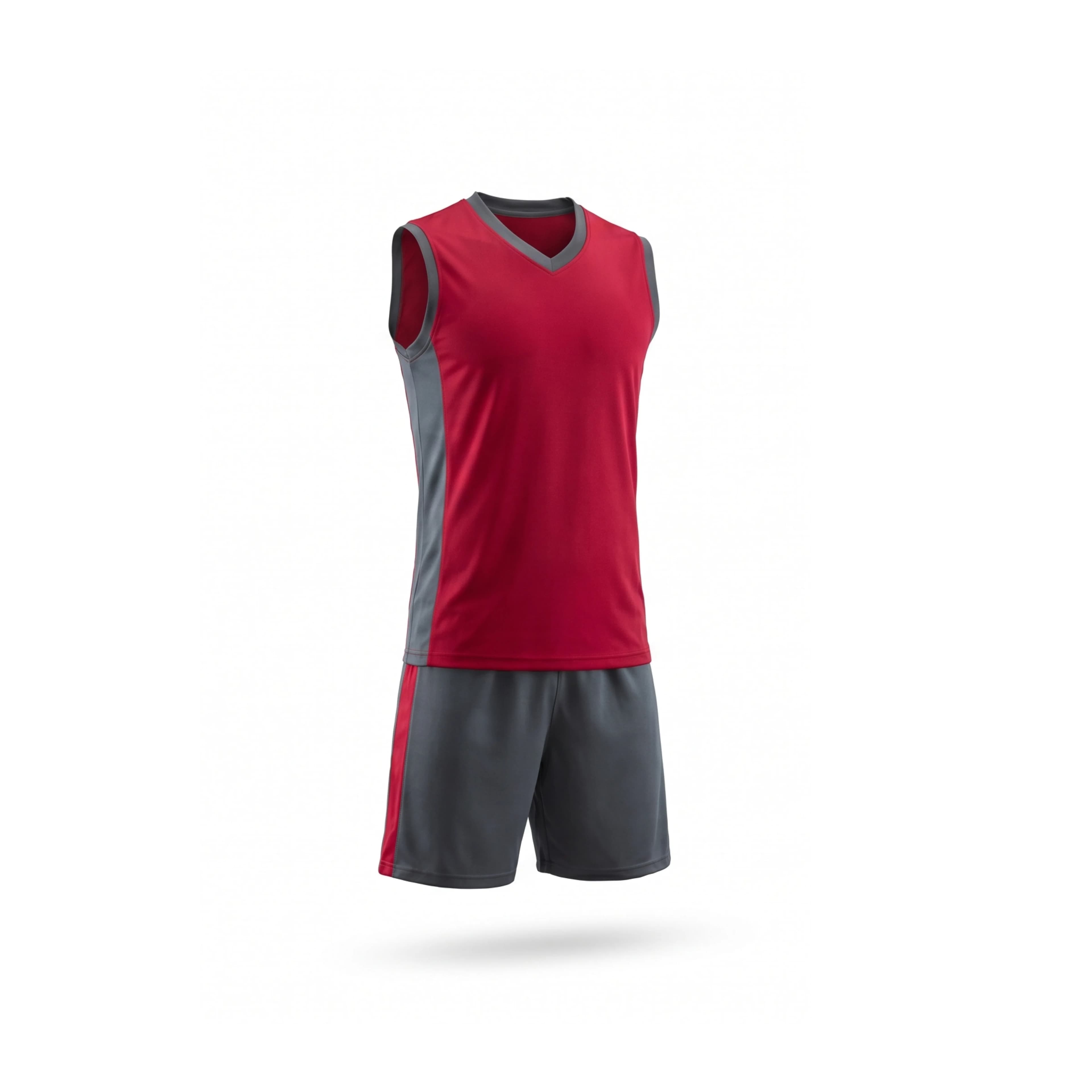 Red & Grey Volleyball Uniform Set with V-Neck Top
