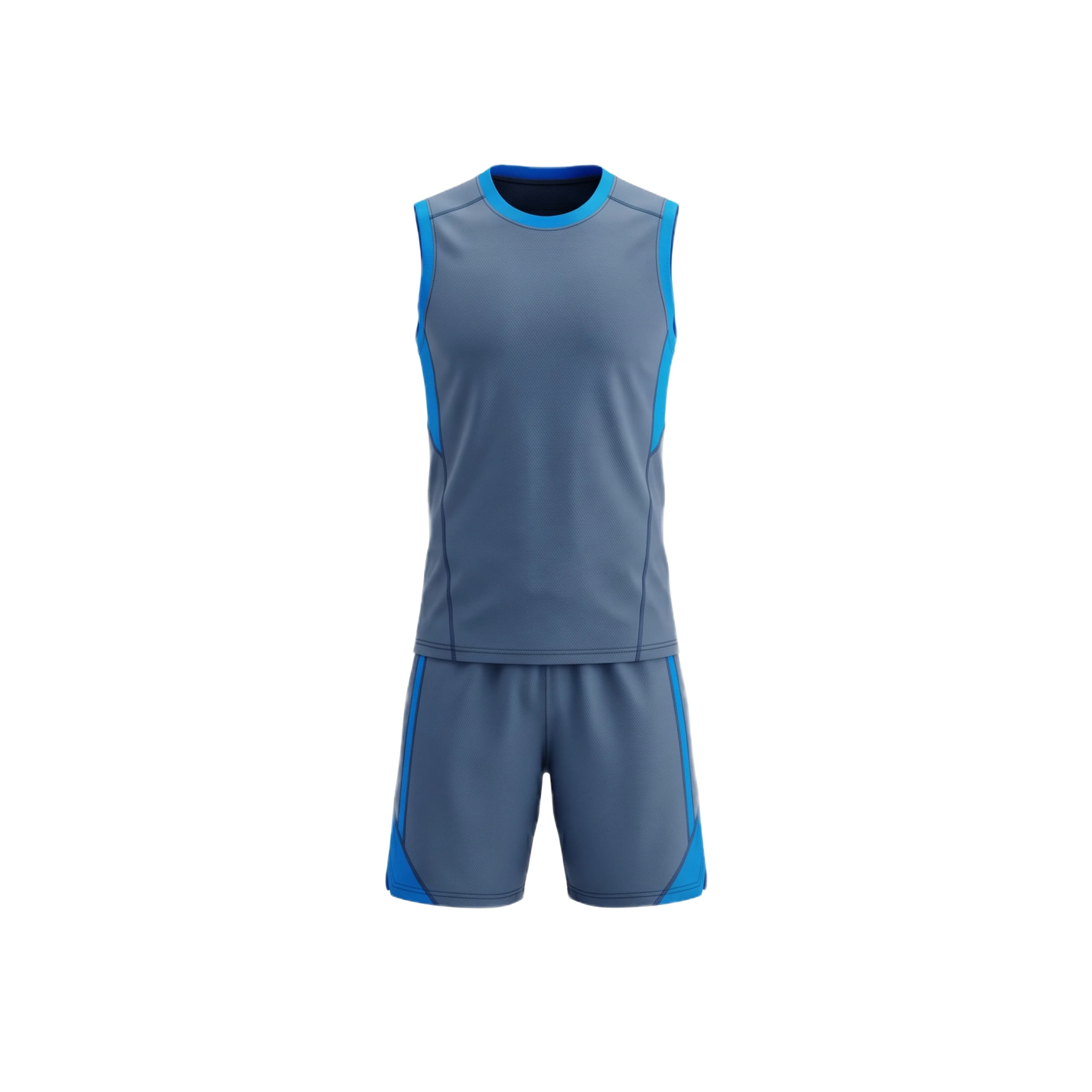 Grey and Blue Volleyball Uniform Set with Contrasting Trim