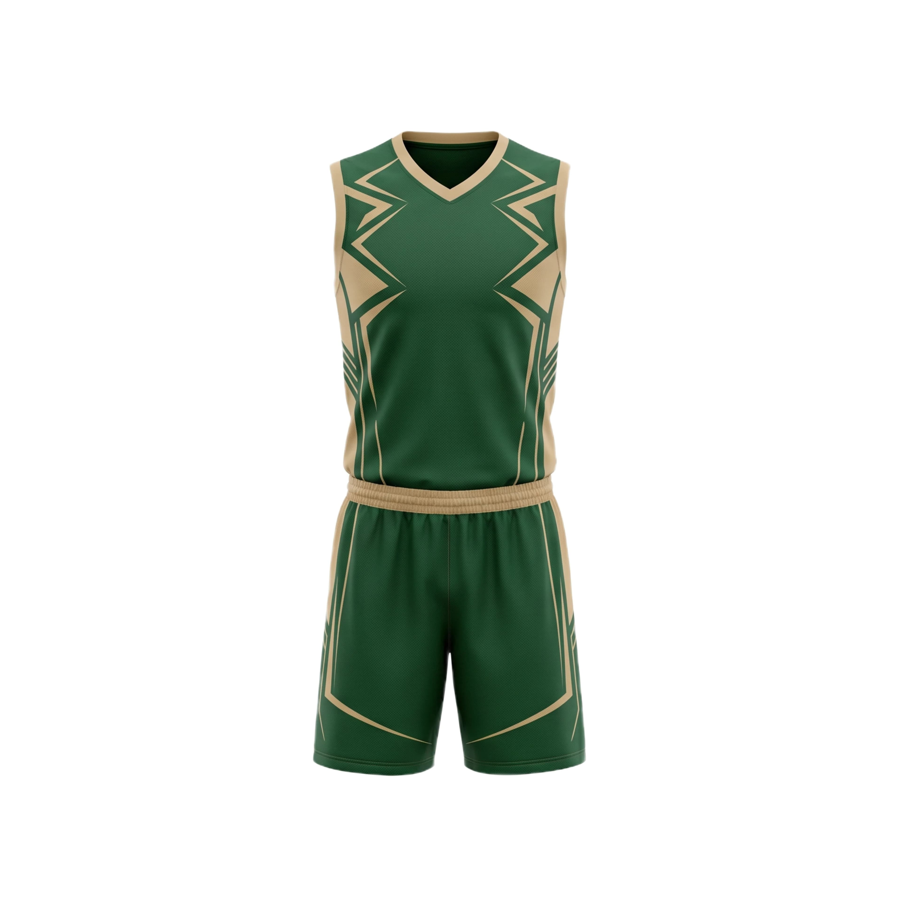 Dark Green & Beige Volleyball Uniform with Zig-Zag Pattern