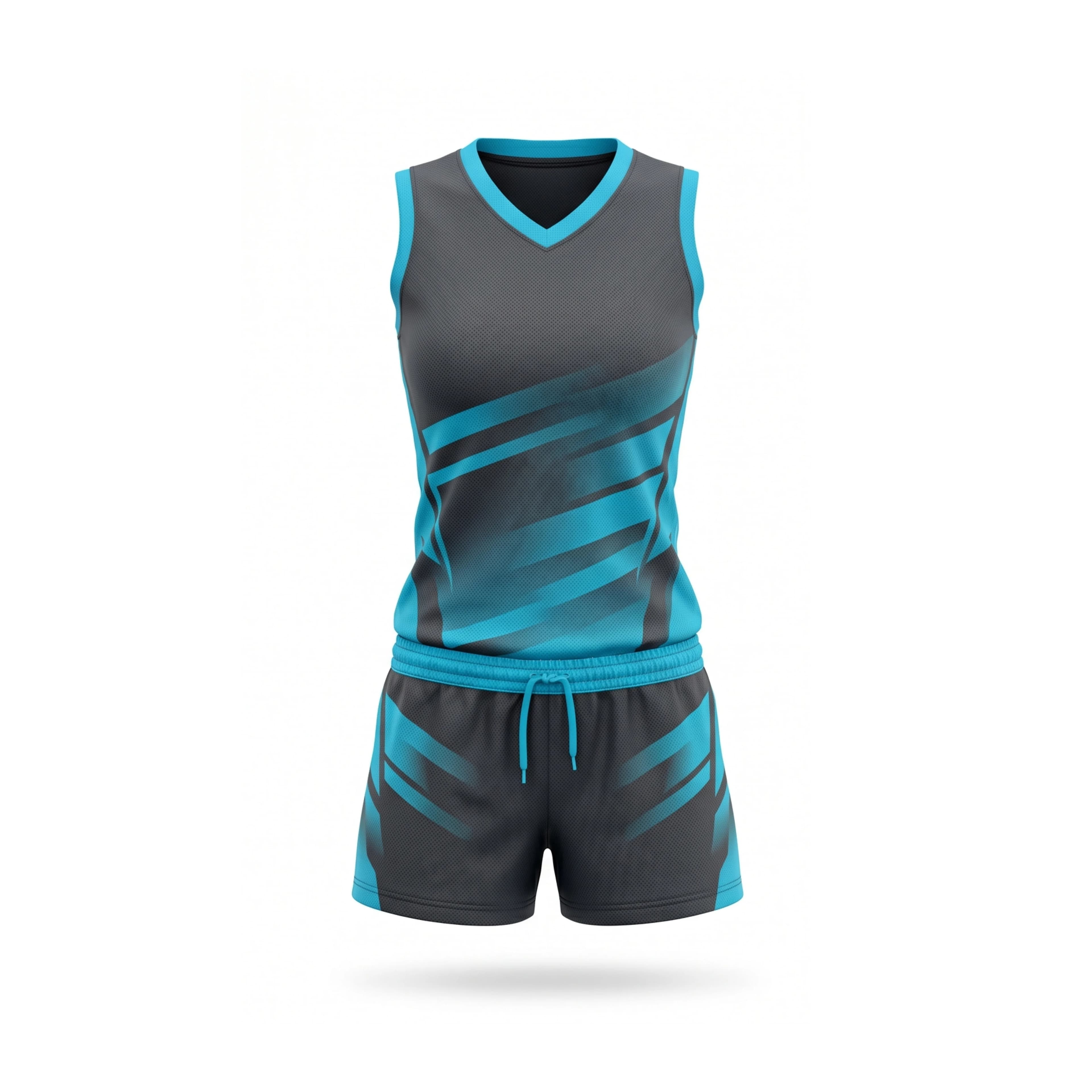 Gray & Teal Blue Volleyball Uniform with Diagonal Stripes