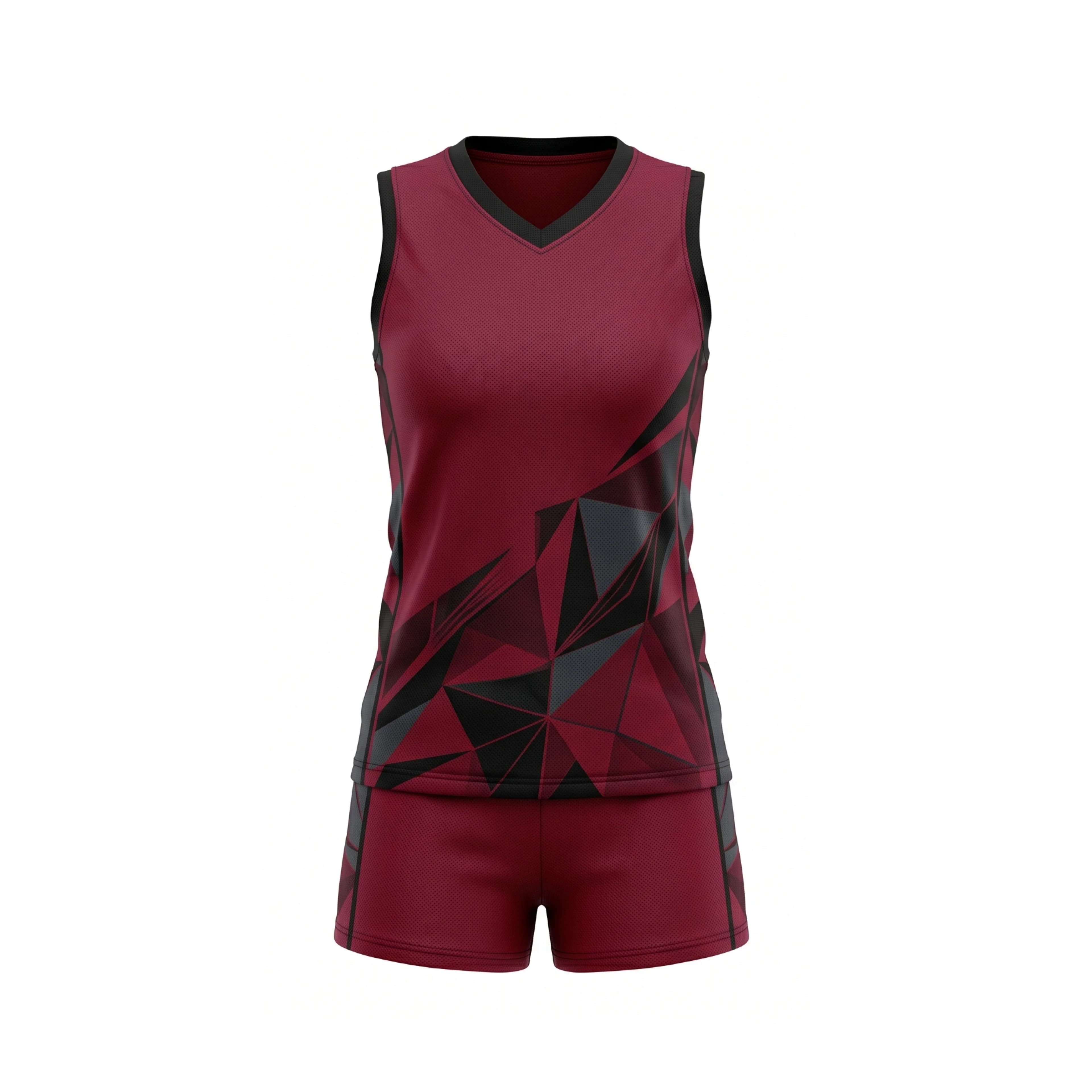Maroon and Black Geometric Volleyball Uniform Set