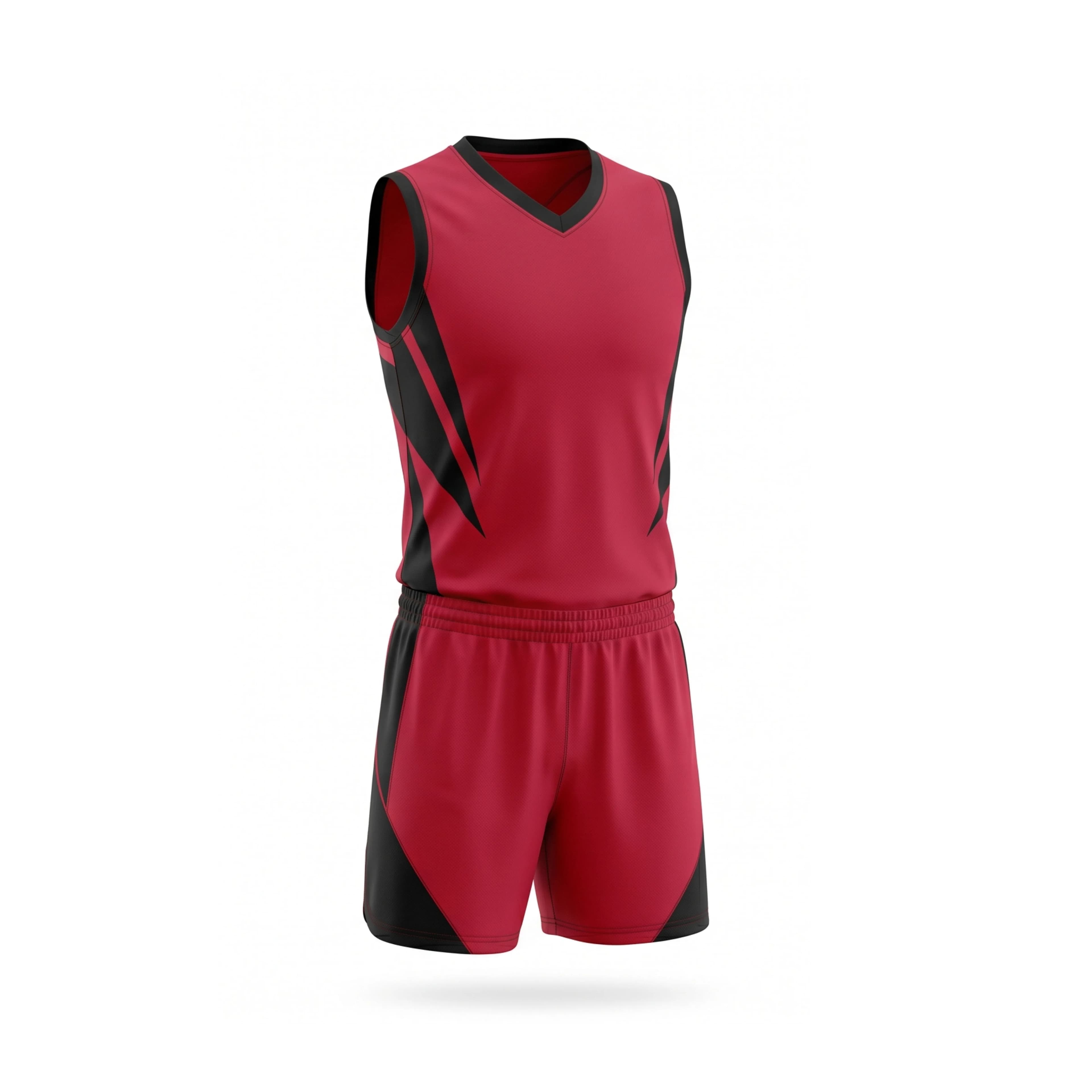 Red & Black Volleyball Uniform Set with V-Neck Jersey