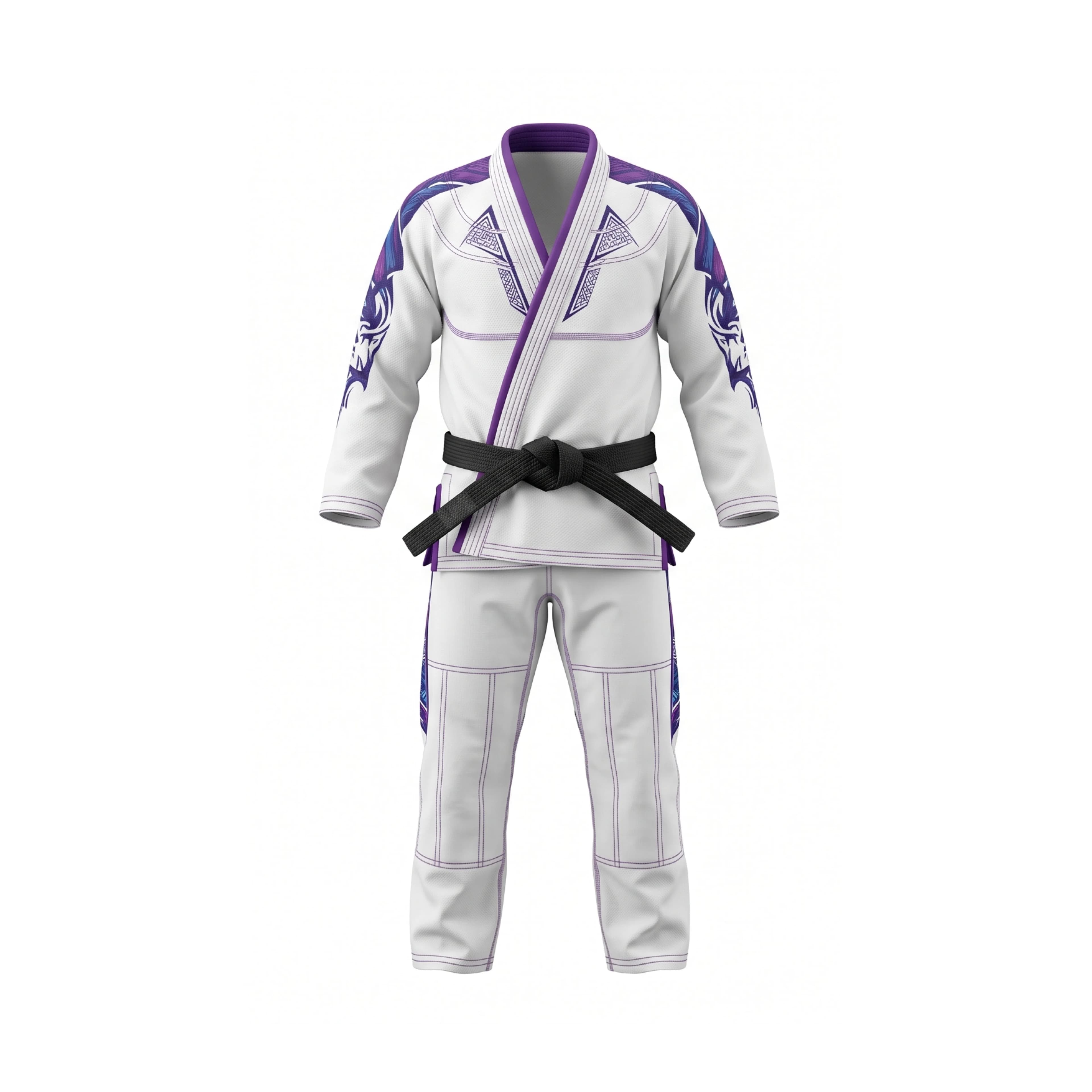 White and Purple Brazilian Jiu-Jitsu Gi with Black Belt