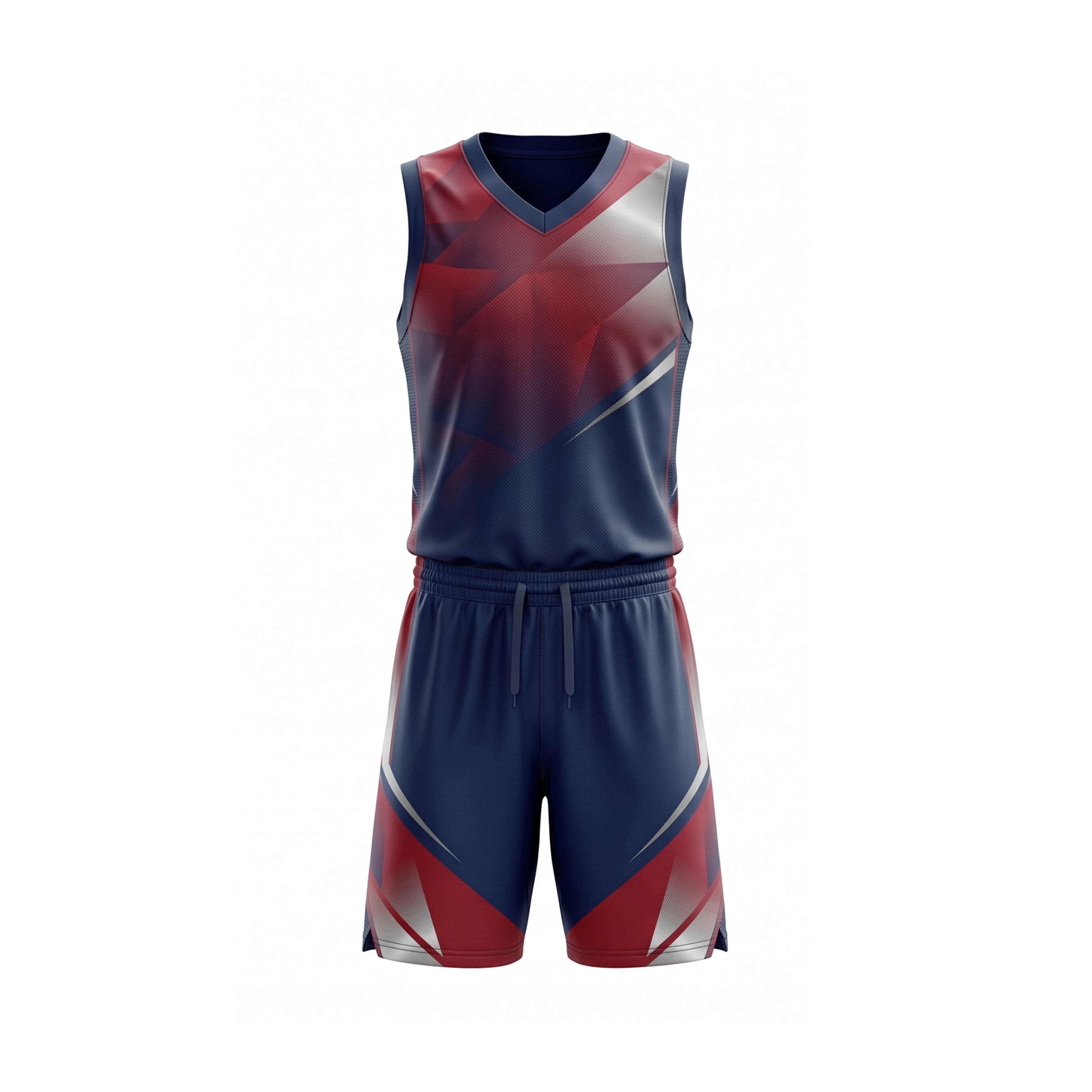 Navy Blue & Red Geometric Basketball Jersey and Shorts Set