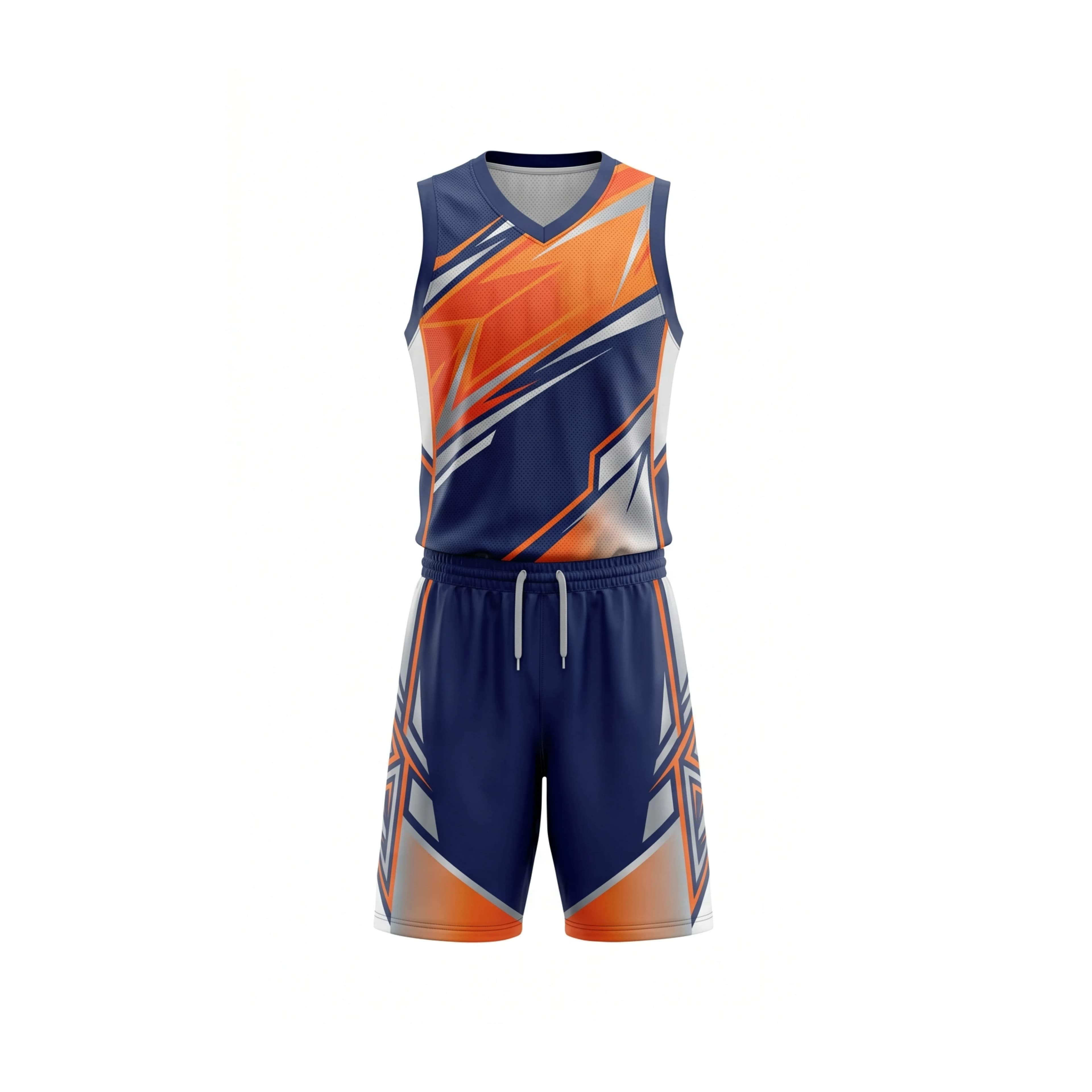 Navy Orange White Geometric Basketball Uniform Set