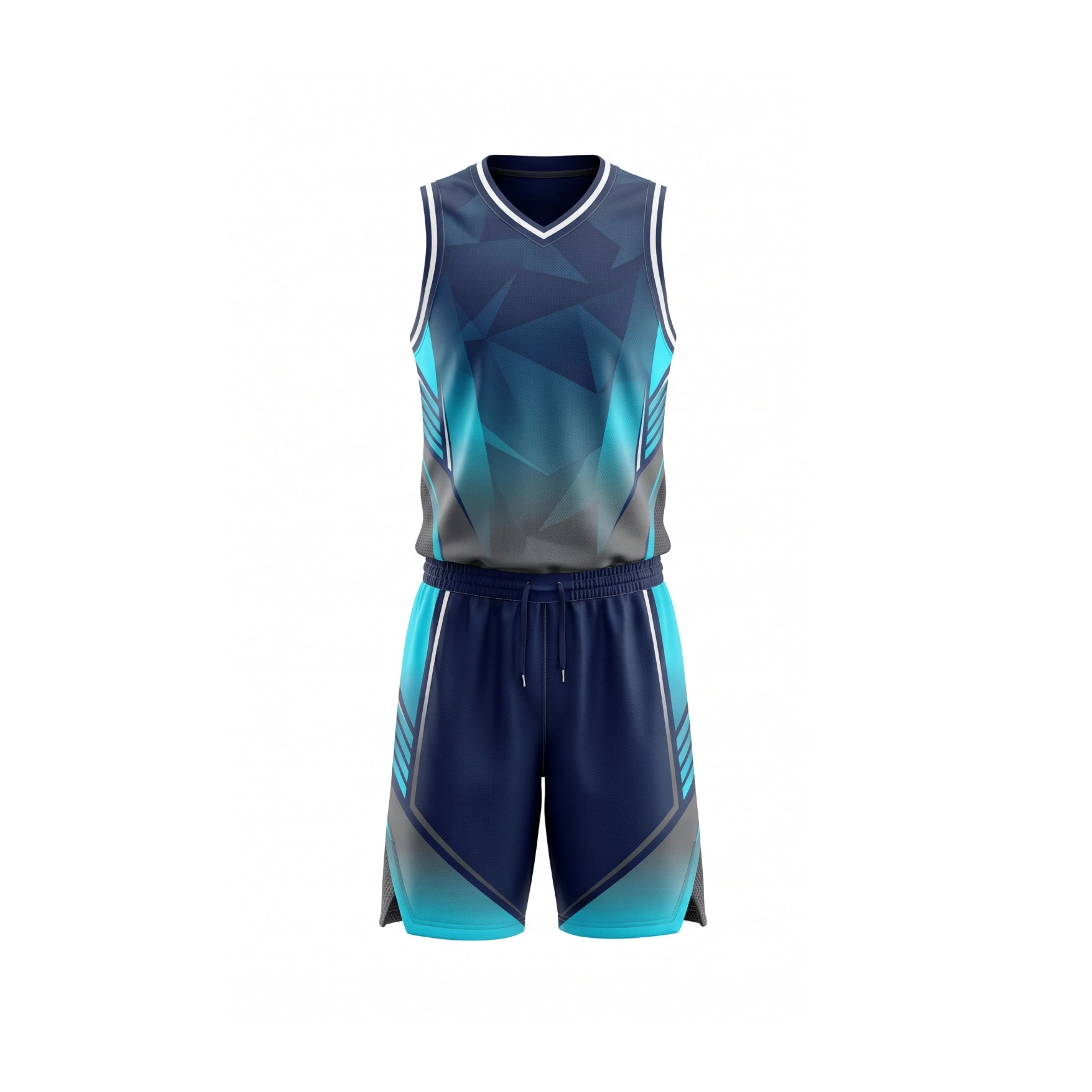 Dark Blue & Teal Gradient Geometric Basketball Uniform Set