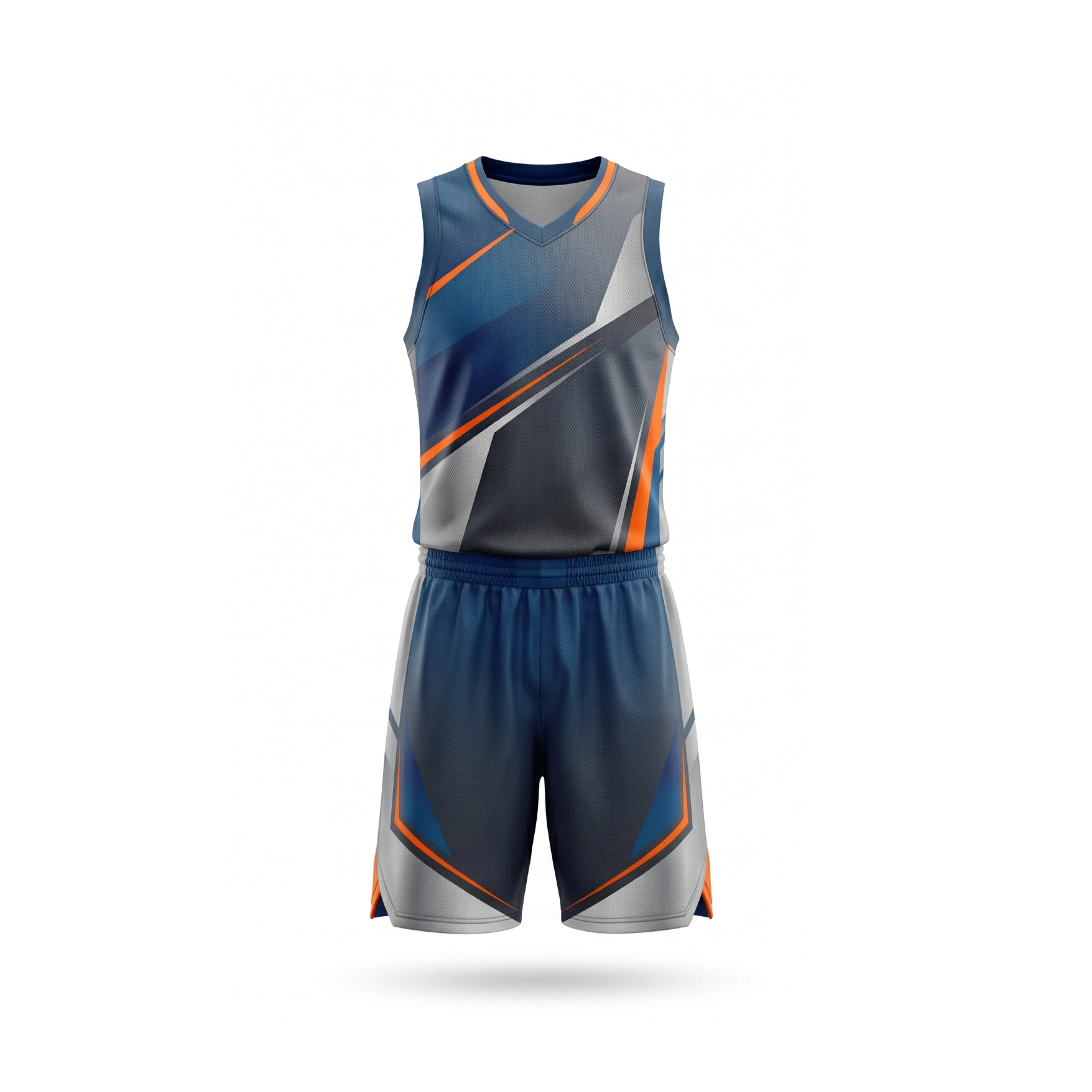 Blue Grey Orange Geometric Pattern Basketball Jersey & Shorts Set