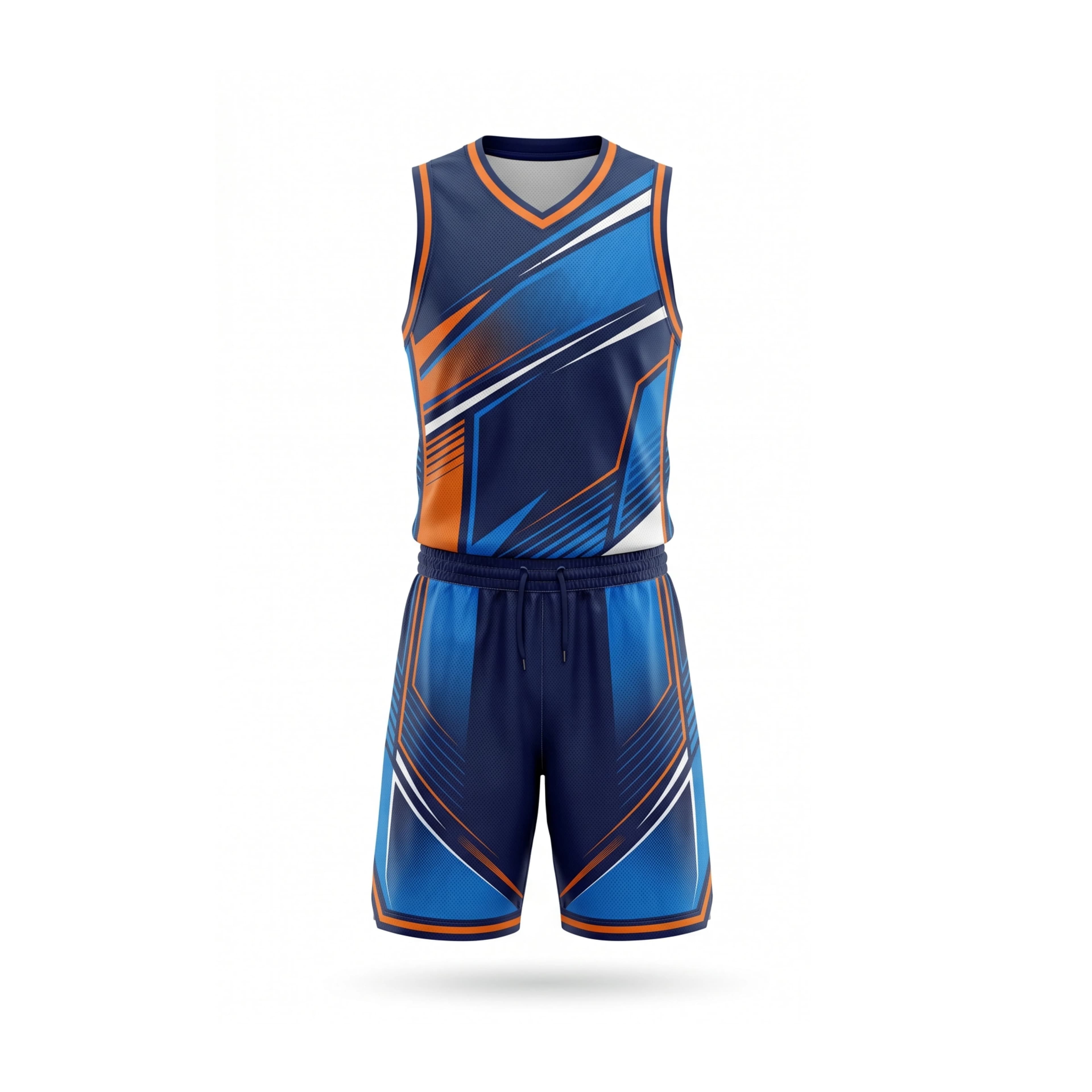 Navy & Orange Abstract Basketball Jersey & Shorts Set
