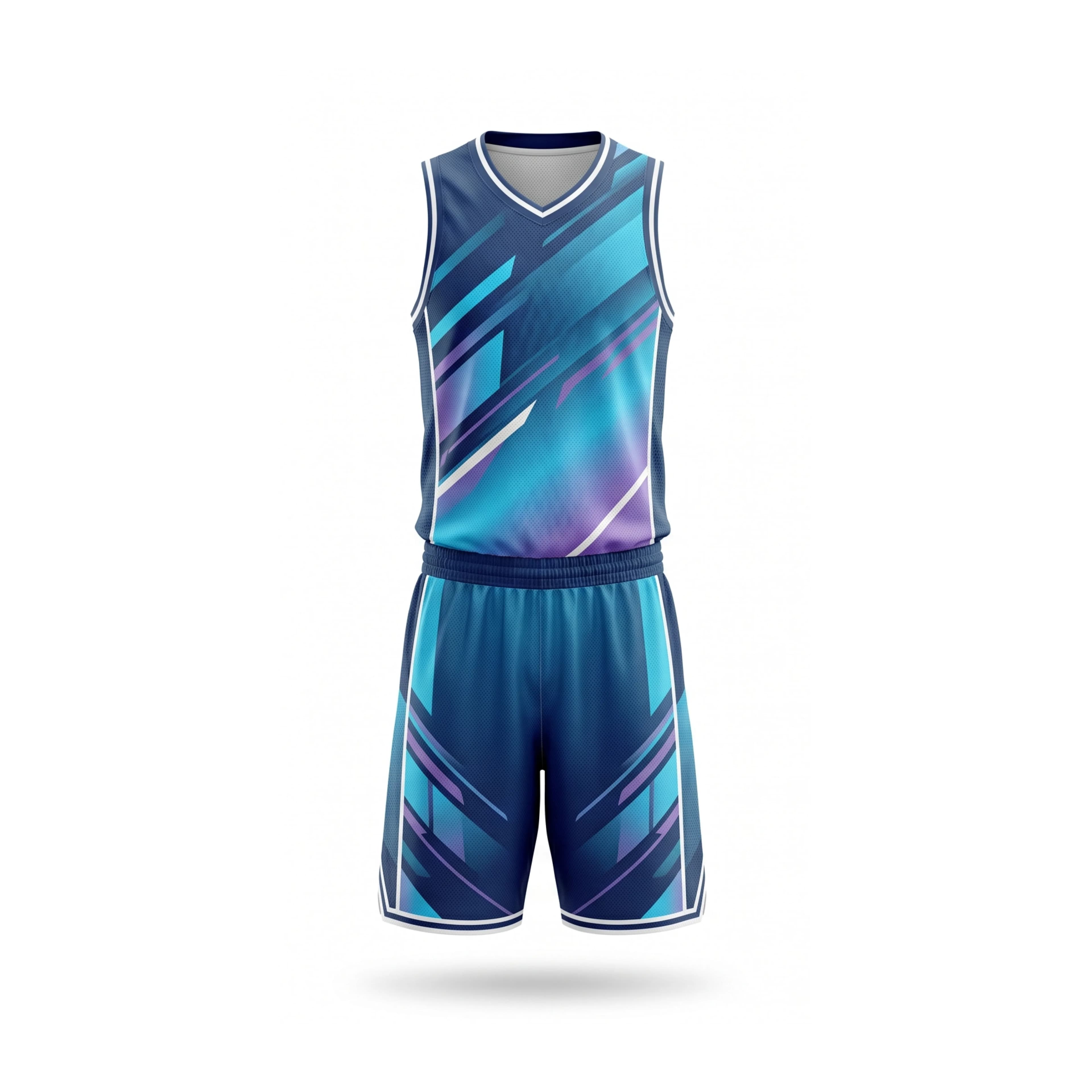 Gradient Blue & Purple Geometric Basketball Jersey & Shorts Set