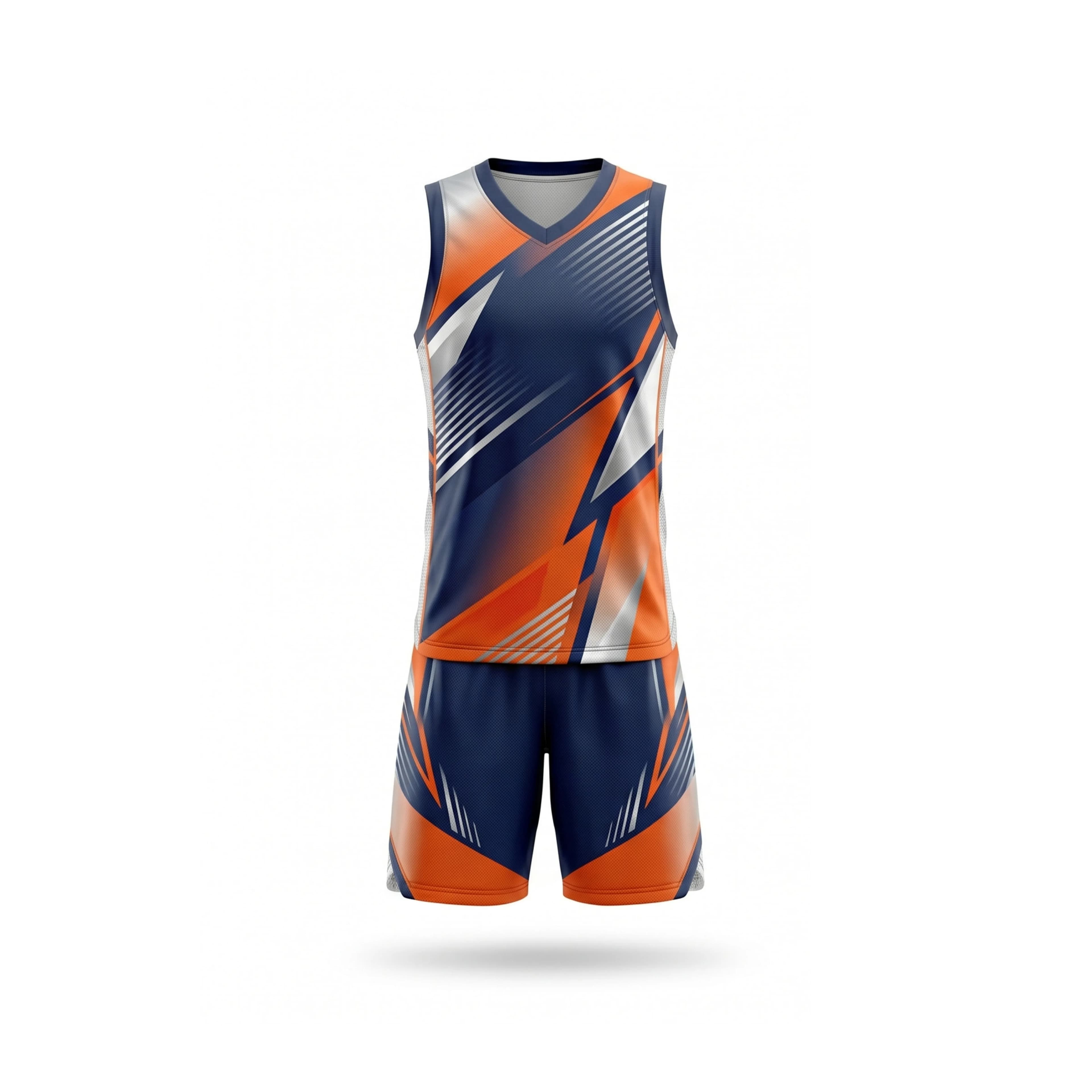 Navy Orange Geometric Basketball Jersey and Shorts Set