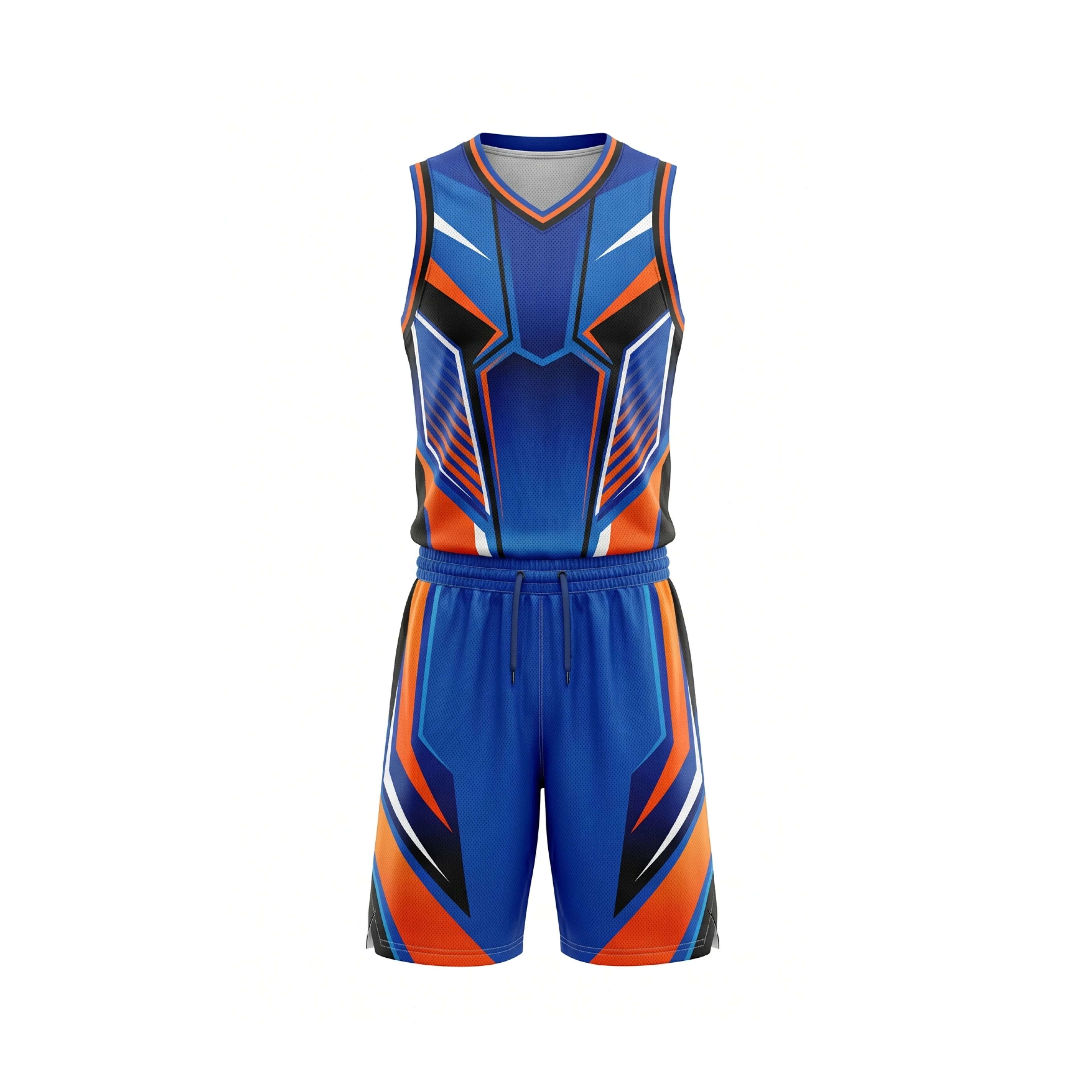 Blue Orange Black Geometric Basketball Uniform Set