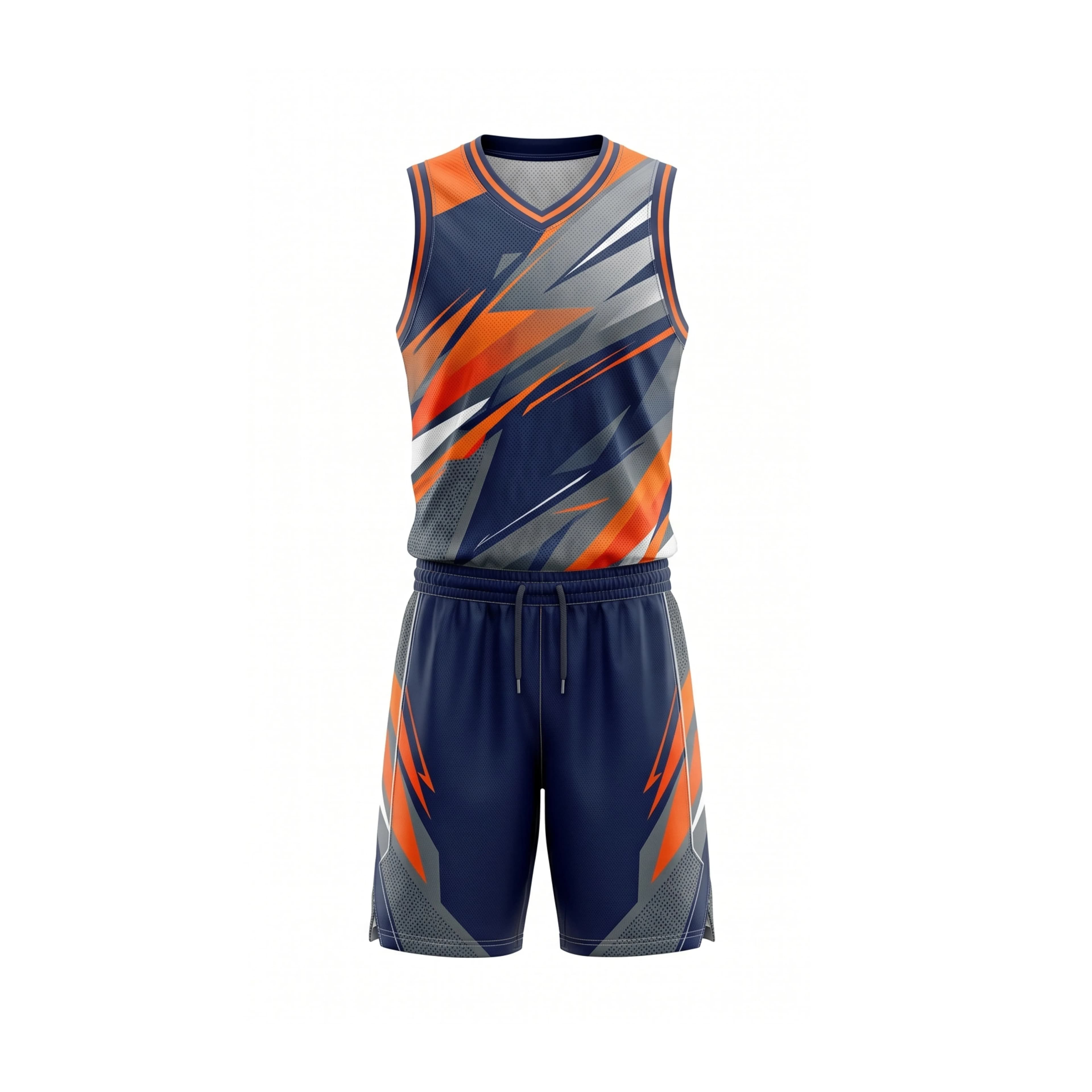Navy Orange Grey Geometric Sublimated Basketball Uniform Set