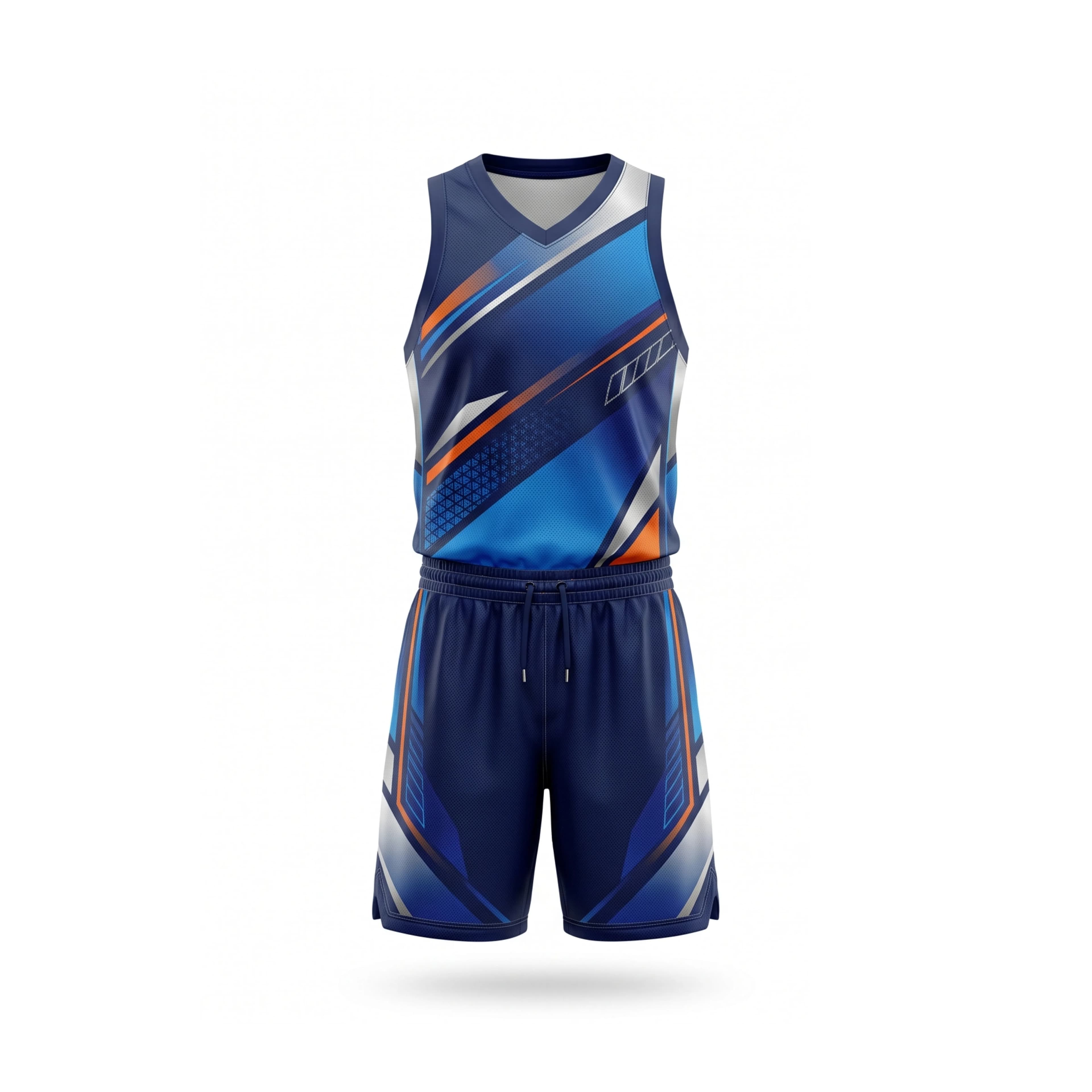 Dynamic Blue & Orange Geometric Basketball Jersey and Shorts Set