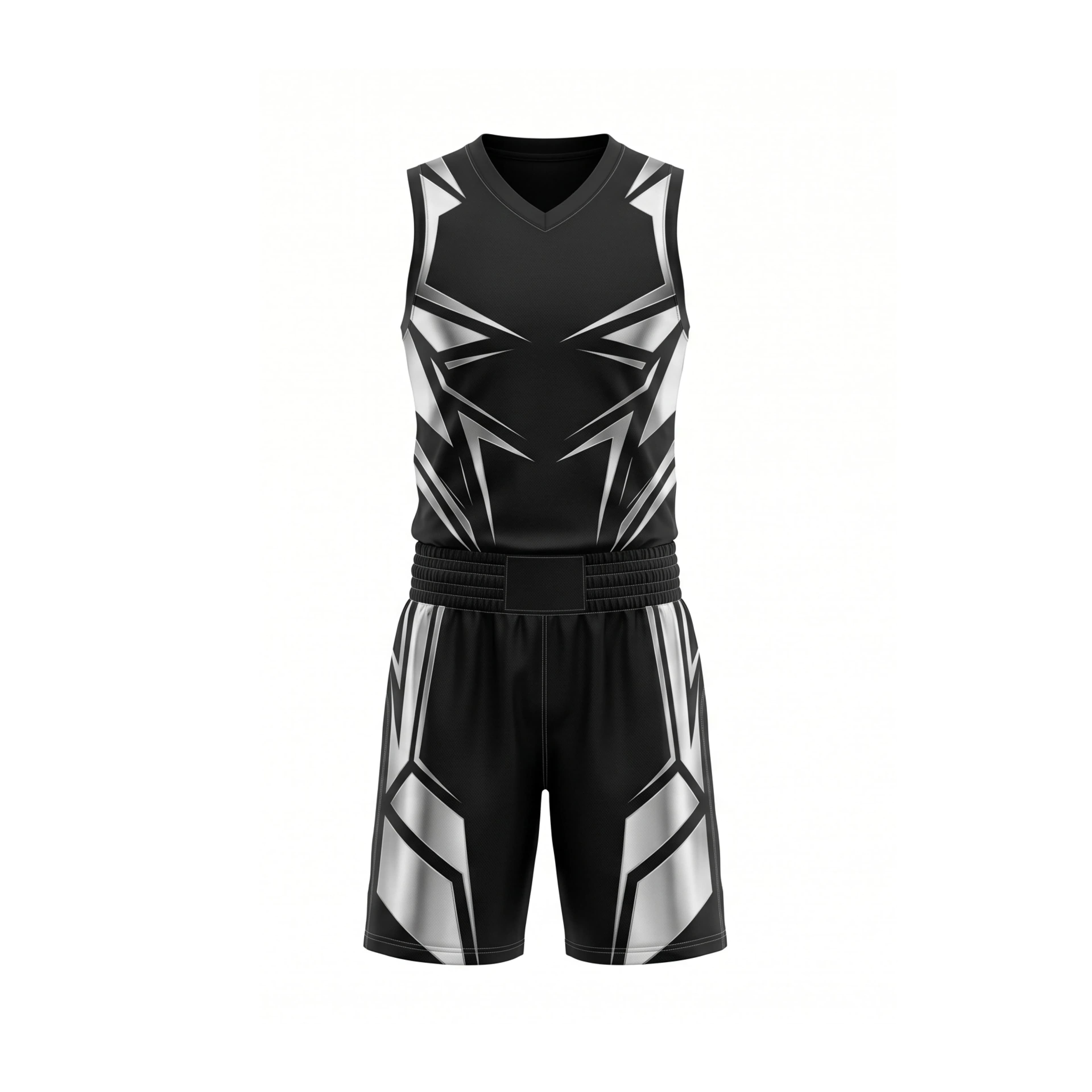 Black & Silver Geometric Pattern Boxing Uniform Set