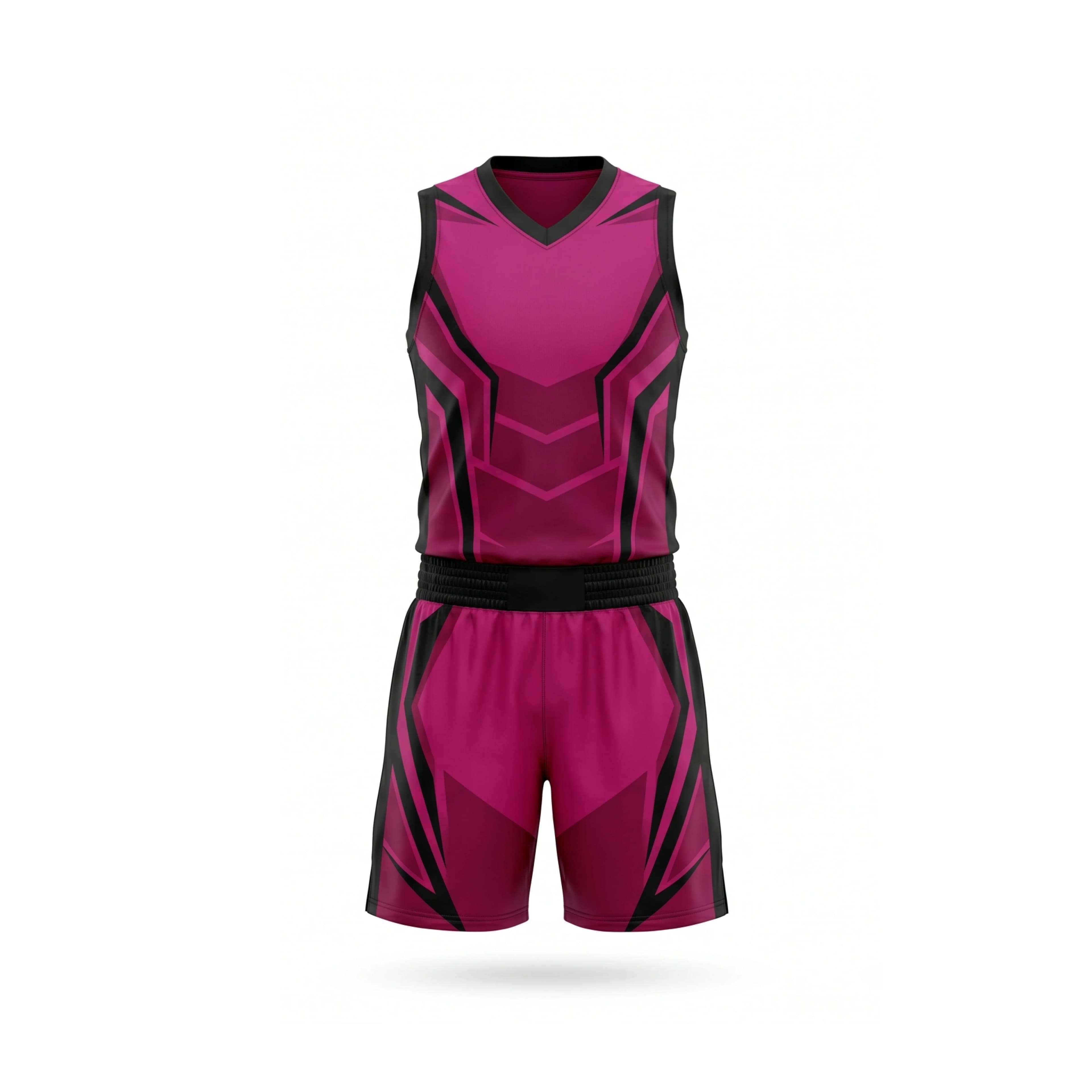 Deep Fuchsia & Black Geometric Trim Basketball Uniform Set