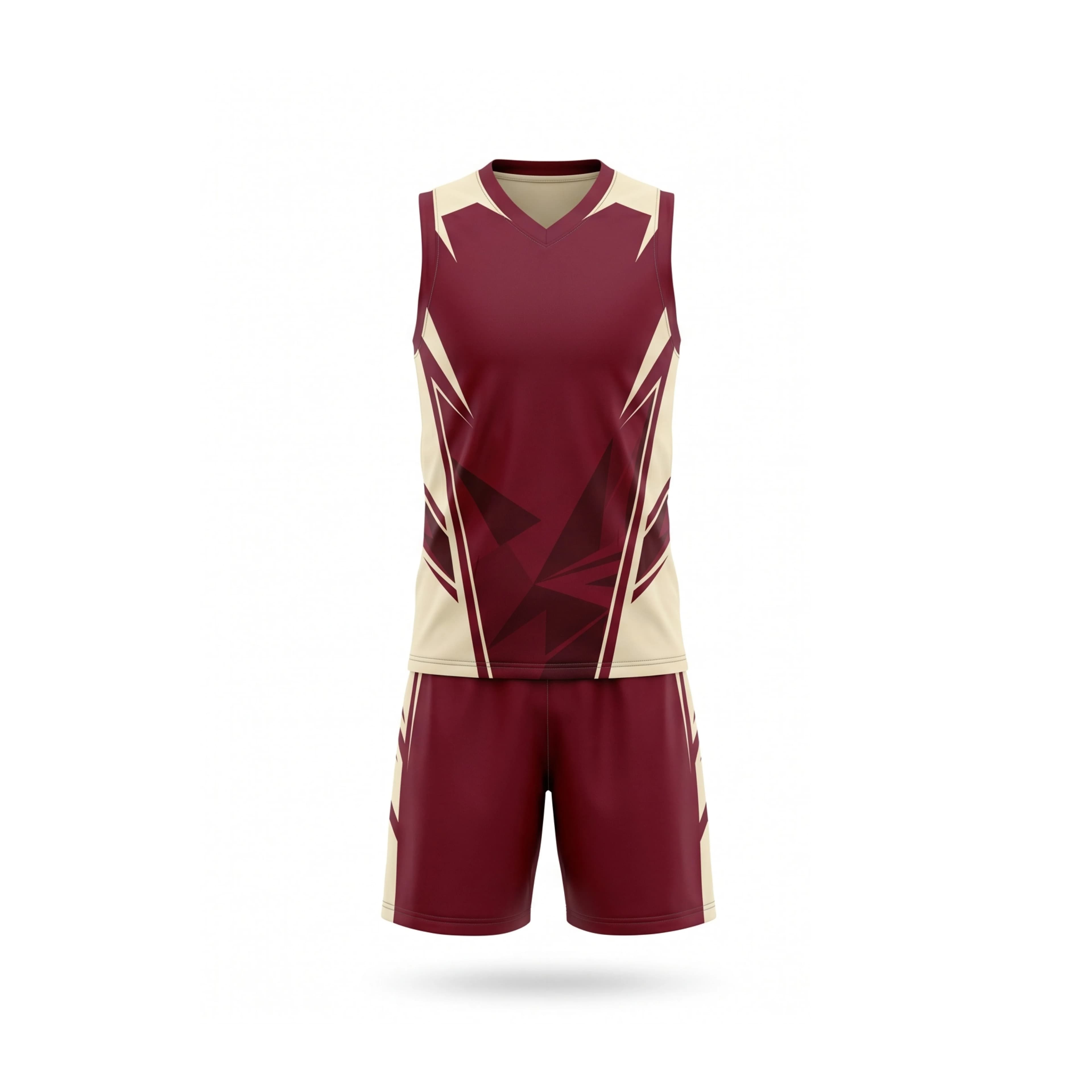Maroon and Cream Sleeveless Boxing Uniform with Geometric Pattern