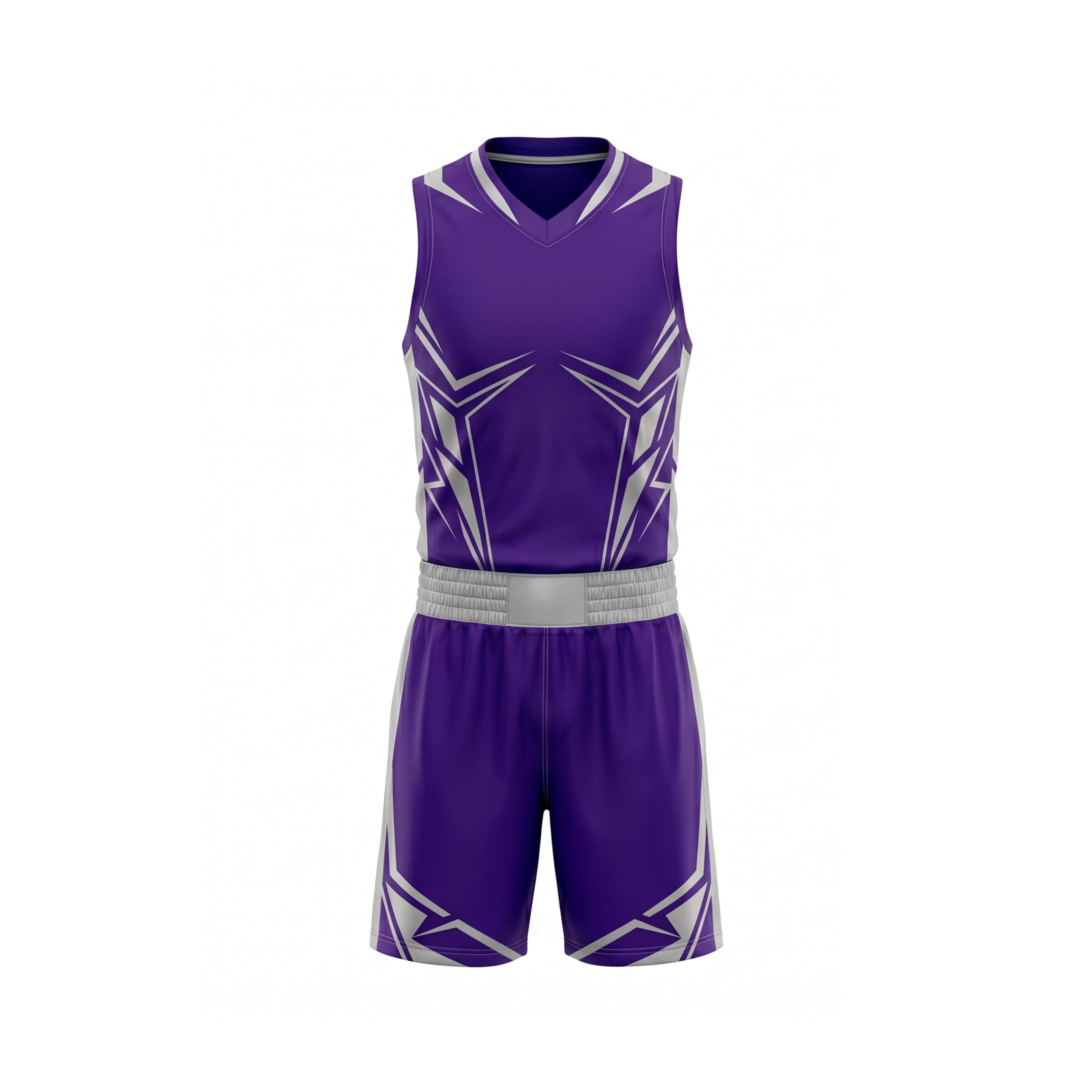 Purple & Silver Geometric Boxing Uniform Sleeveless Set