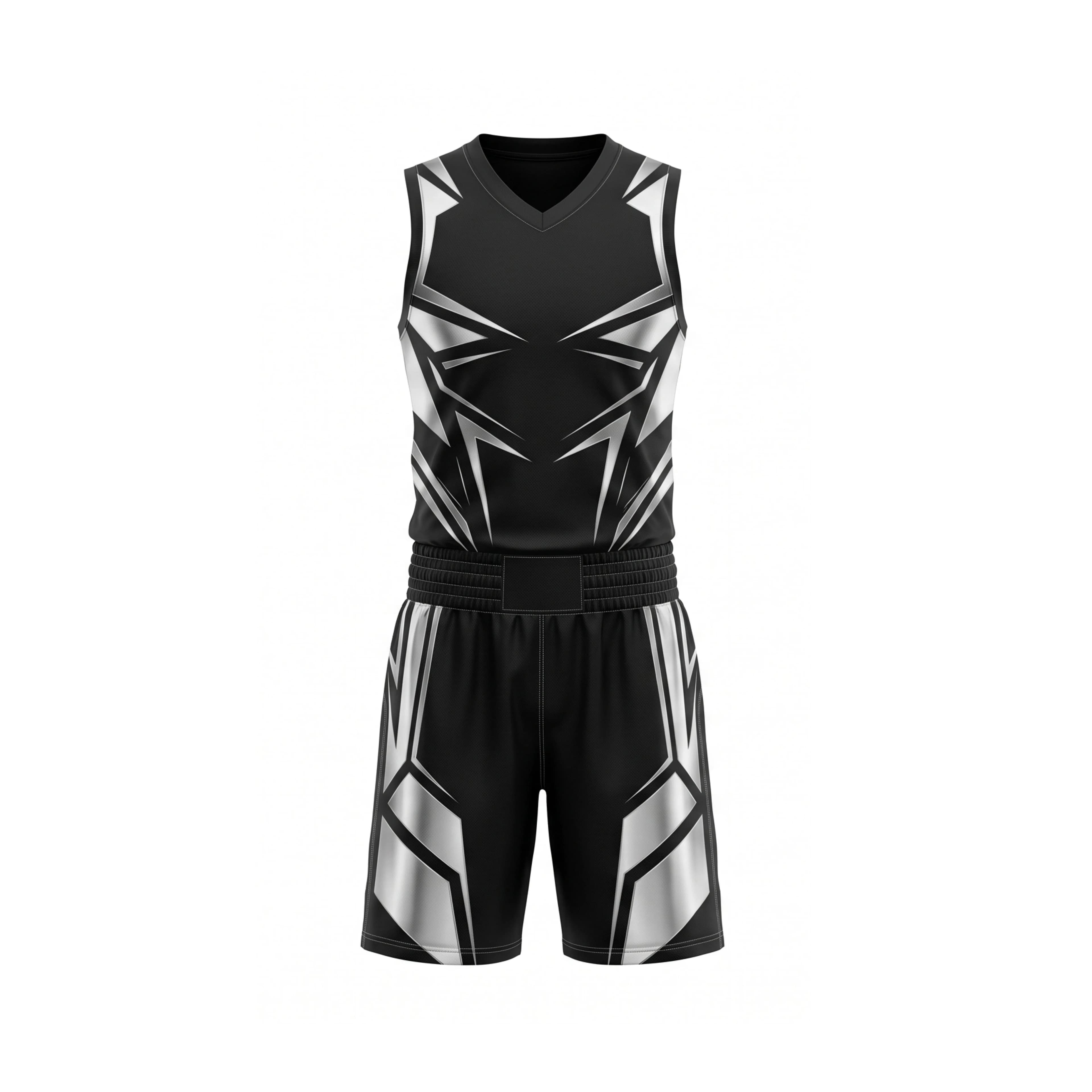 Black & Silver Geometric Boxing Vest & Shorts Set for Men