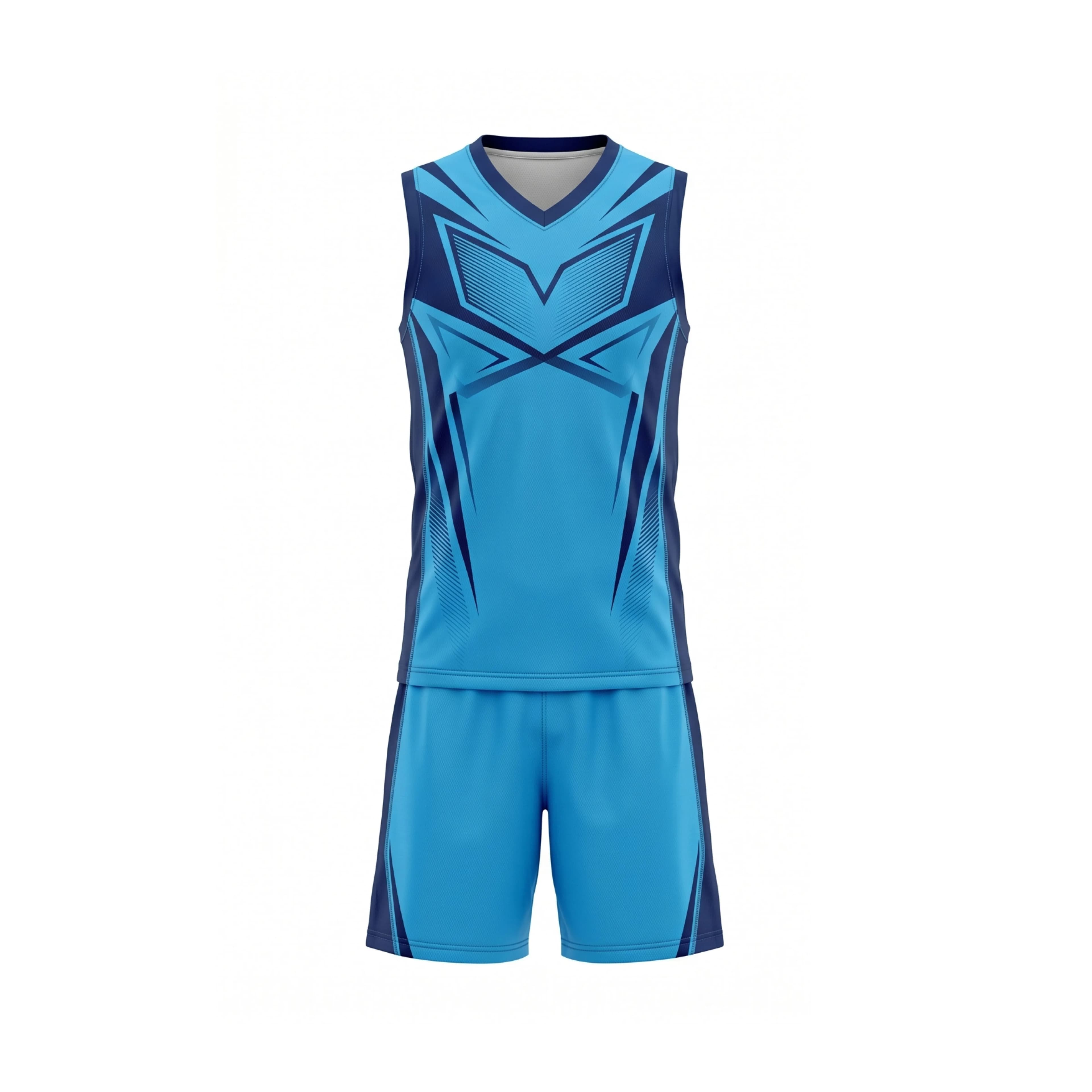 Teal & Navy Blue Geometric Sleeveless Athletic Uniform Set