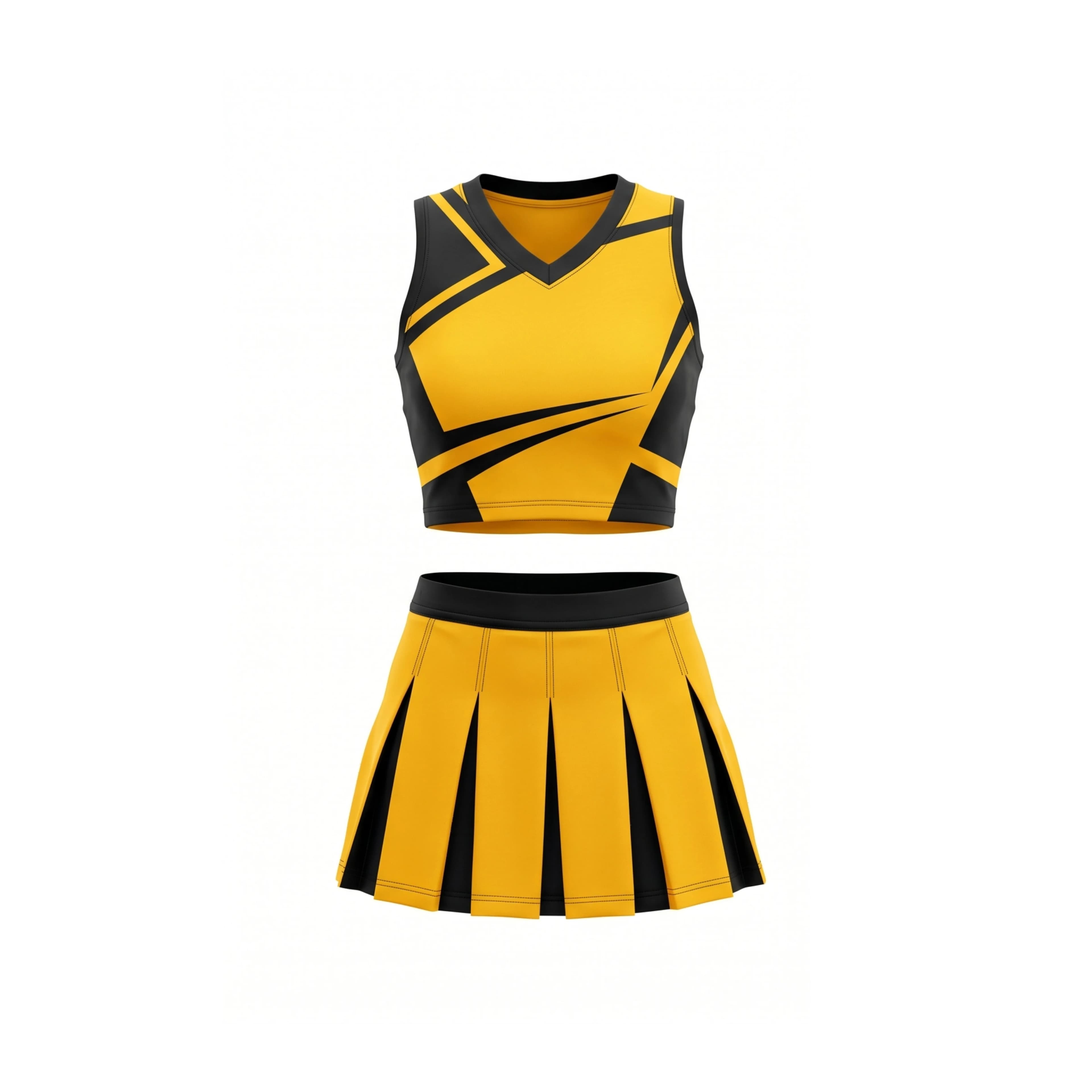 Yellow & Black Geometric Cheer Crop Top & Pleated Skirt Set