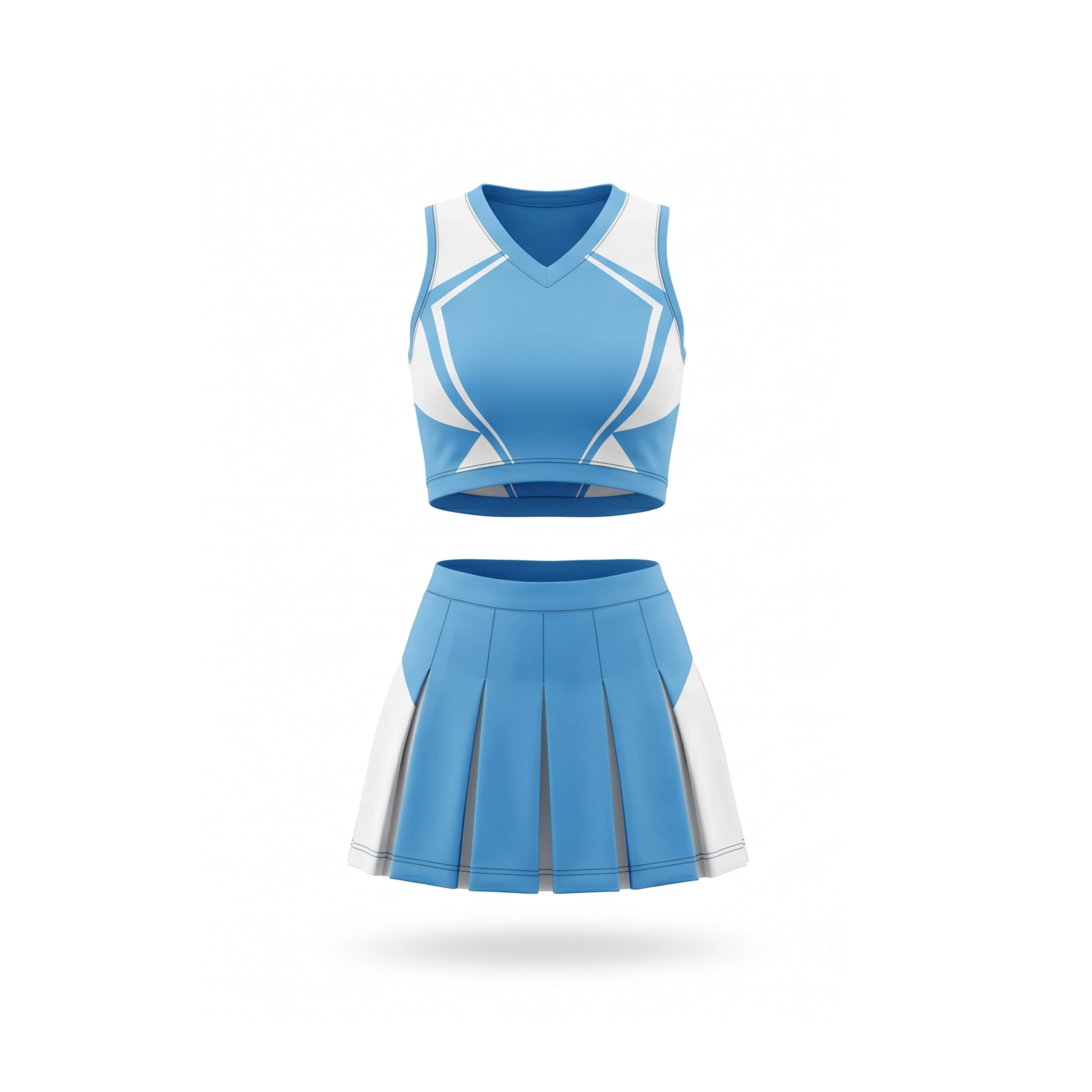 Light Blue & White Geometric Cheerleading Crop Top and Pleated Skirt Set