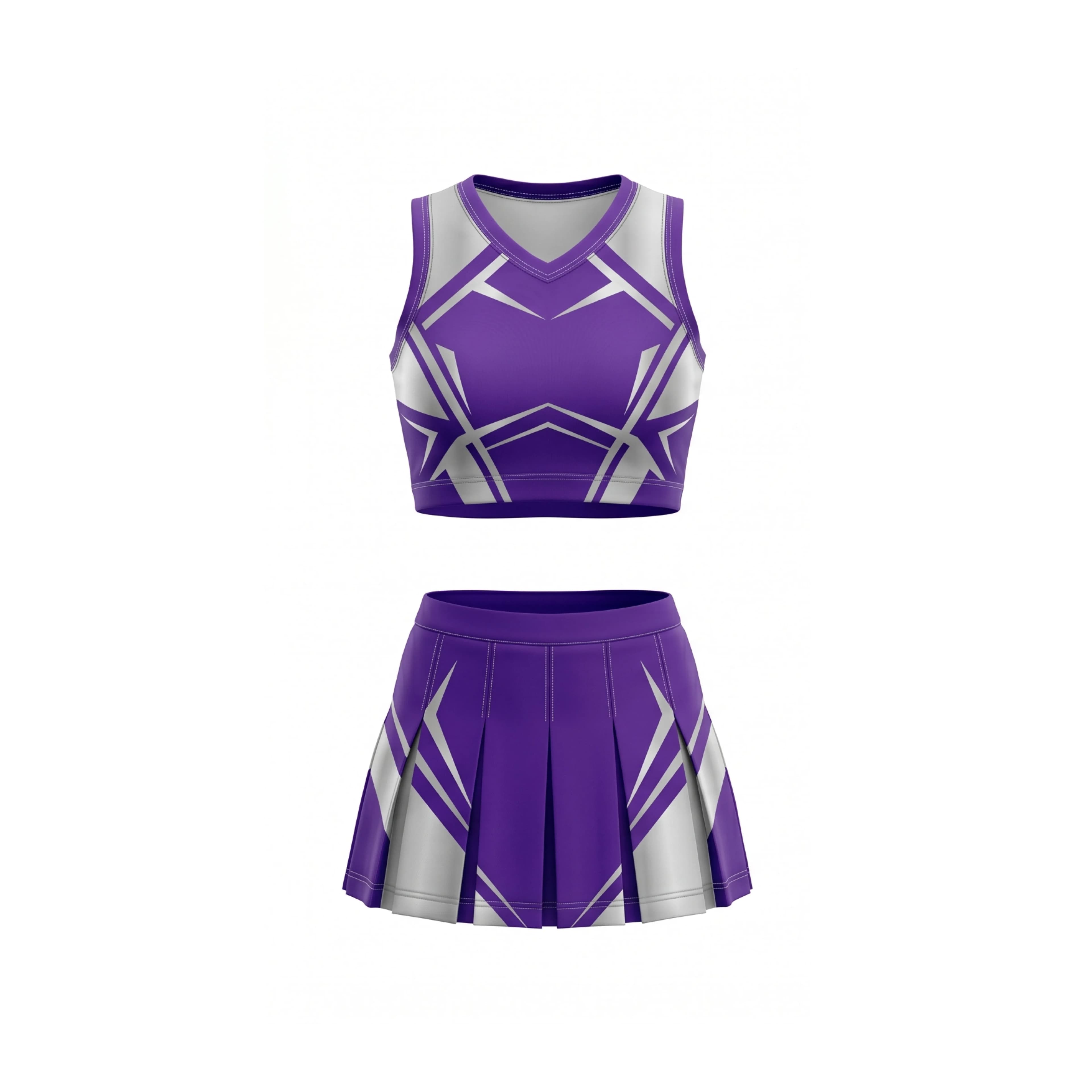 Purple & Silver Geometric Cheerleading Crop Top & Skirt Set