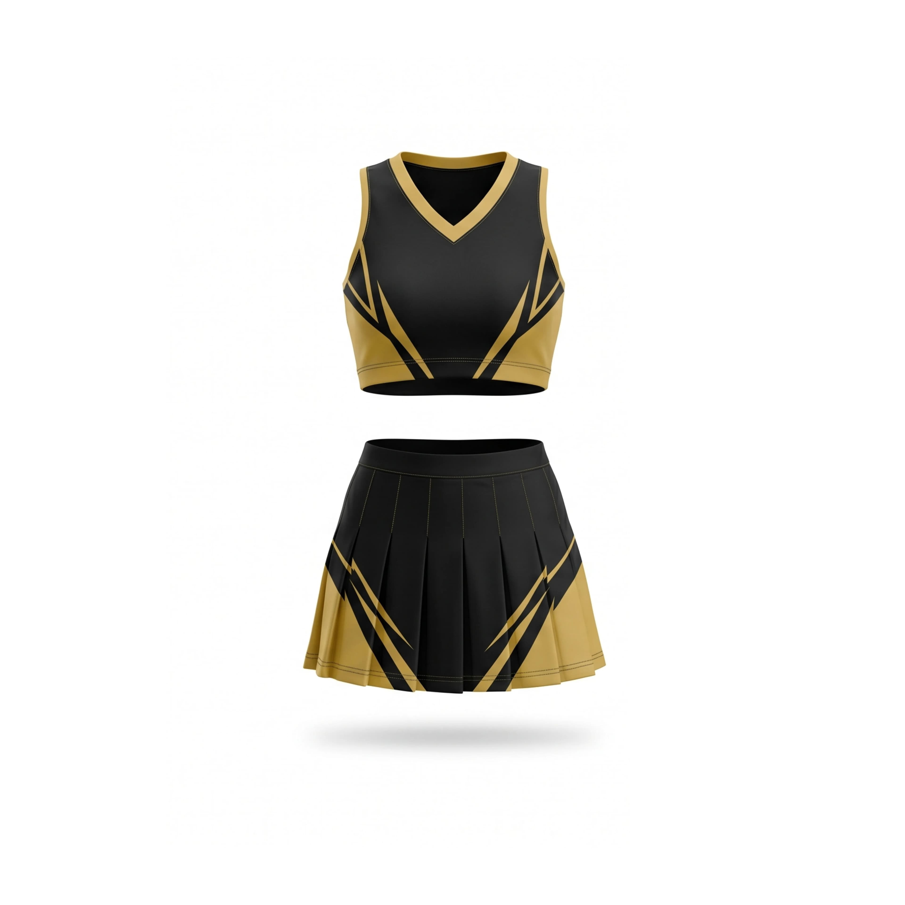 Black & Muted Gold Geometric V-Neck Cheerleading Uniform Set