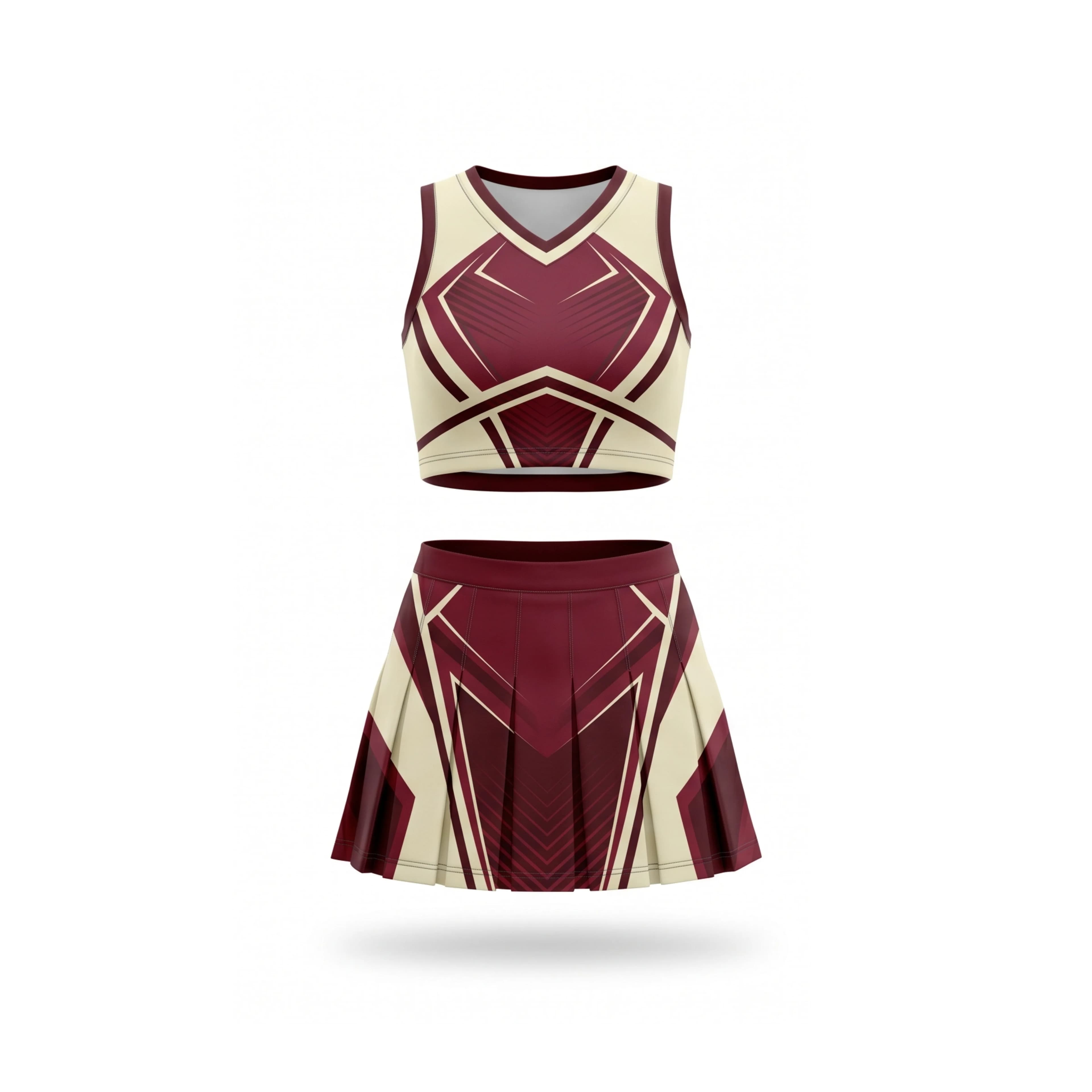 Maroon & Cream Geometric Cheer Crop Top and Pleated Skirt Set