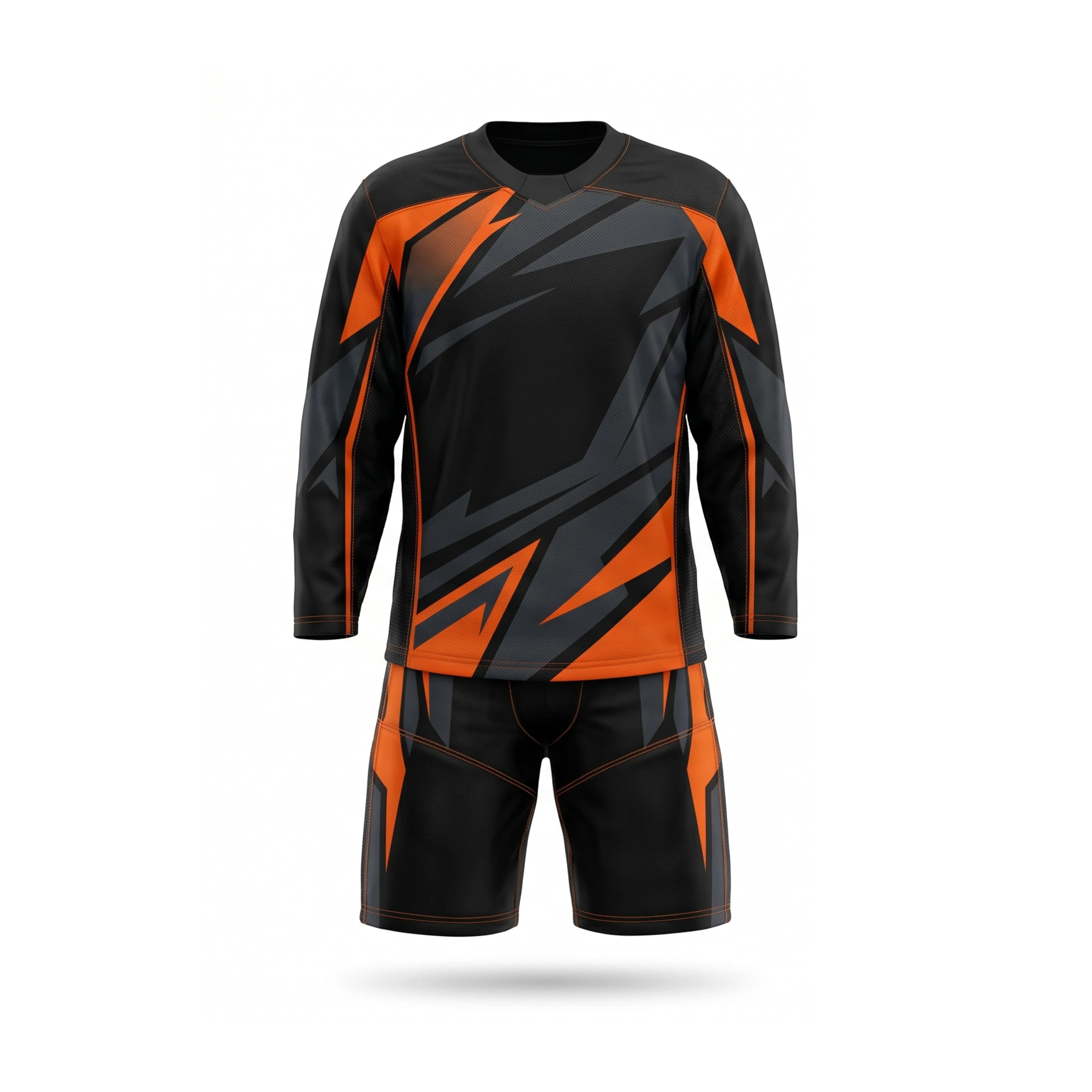 Black & Orange Abstract Ice Hockey Jersey & Shorts Set
