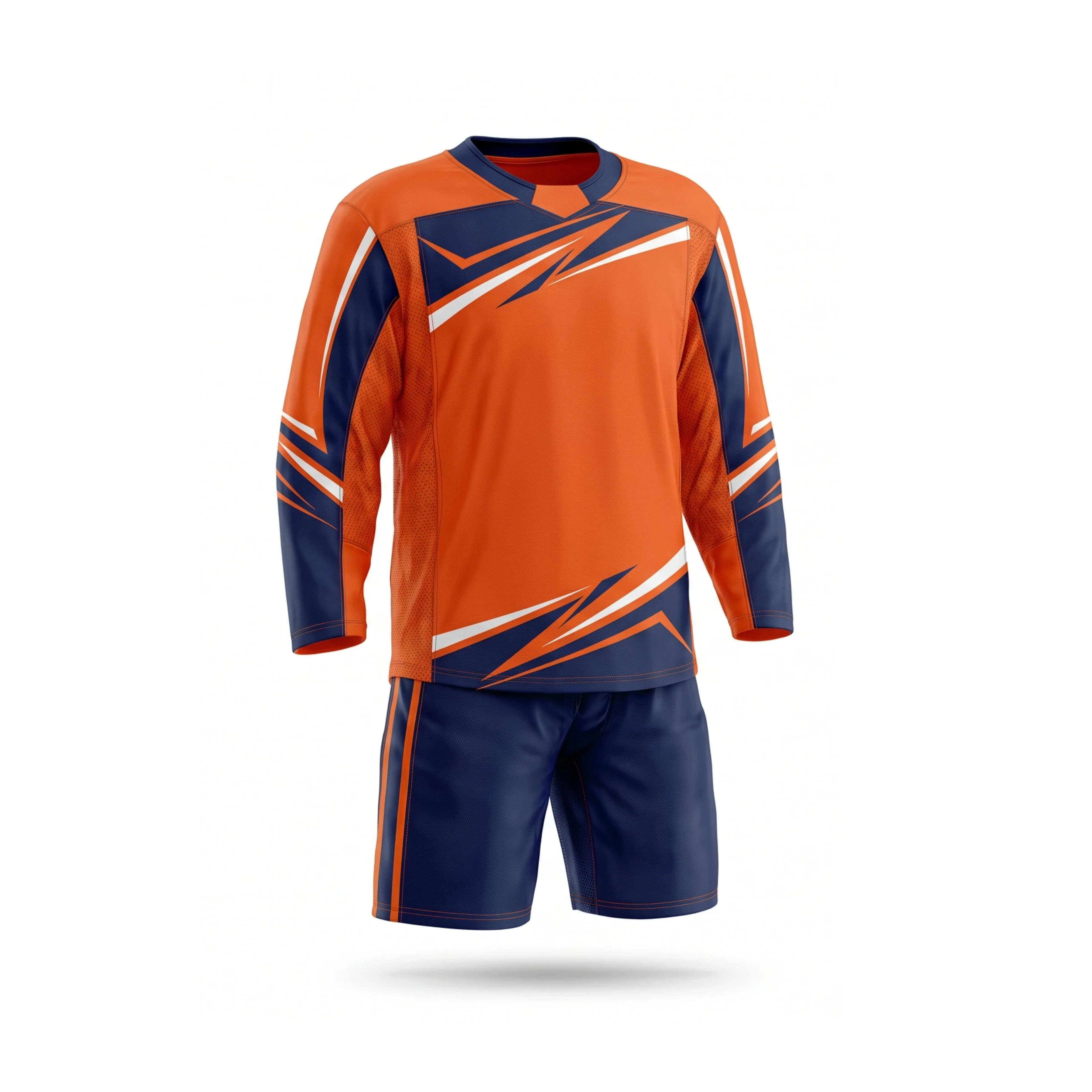 Orange & Navy Blue Ice Hockey Jersey and Shorts Set with White Accents