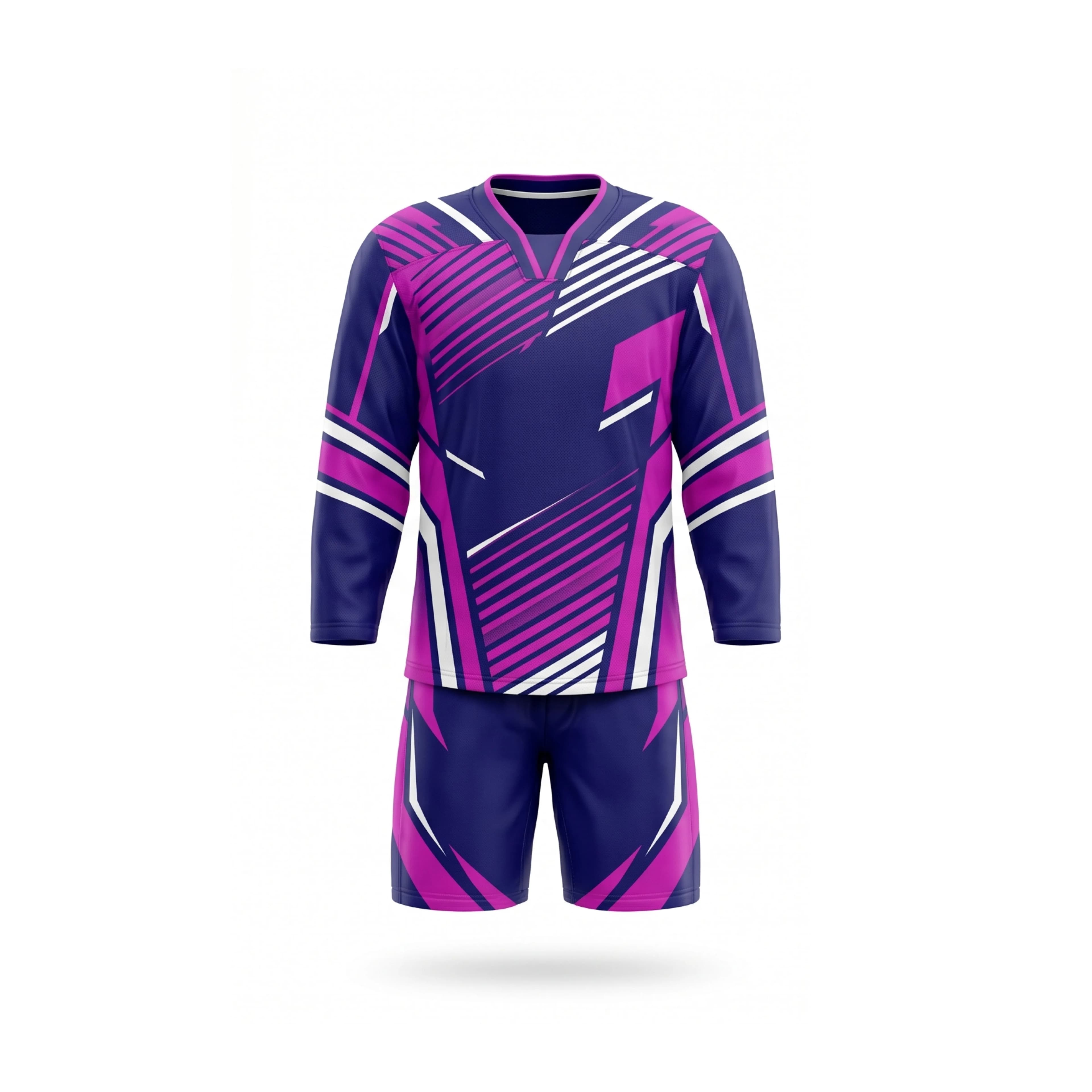 Navy, Pink, and White Ice Hockey Jersey & Shorts Set with Geometric Pattern