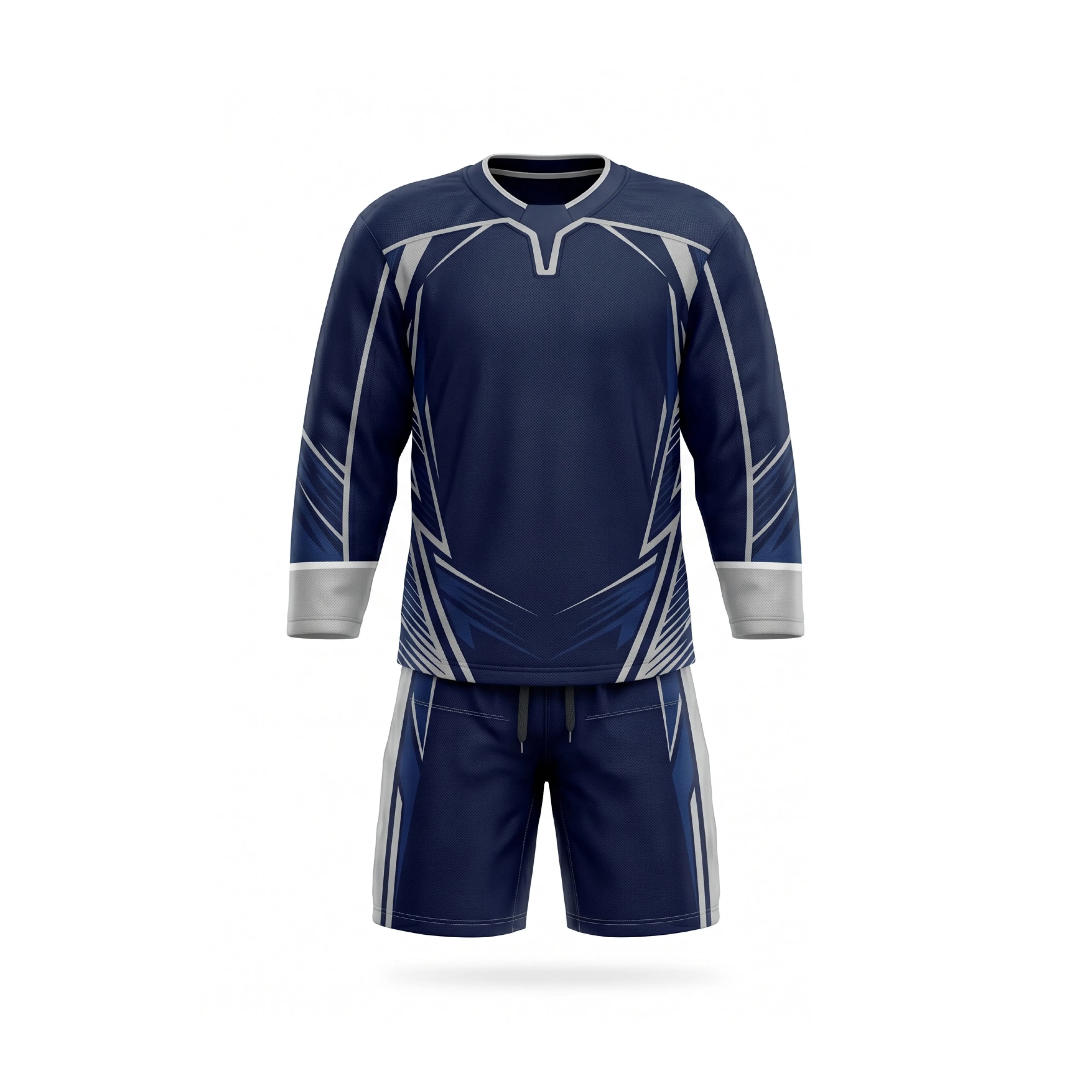 Navy Blue & Silver Ice Hockey Jersey & Shorts Set