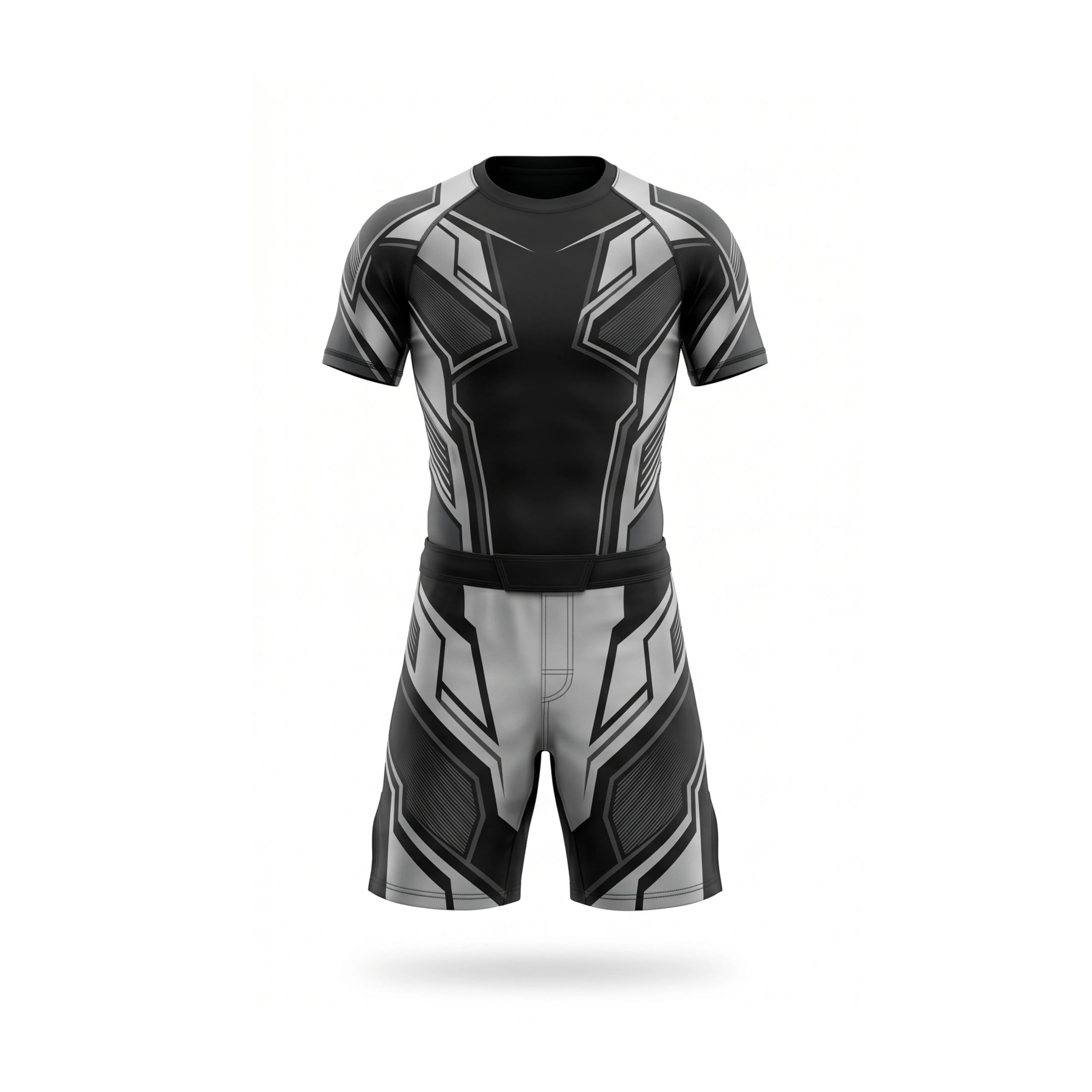 Black & Grey Geometric MMA Training Uniform Set