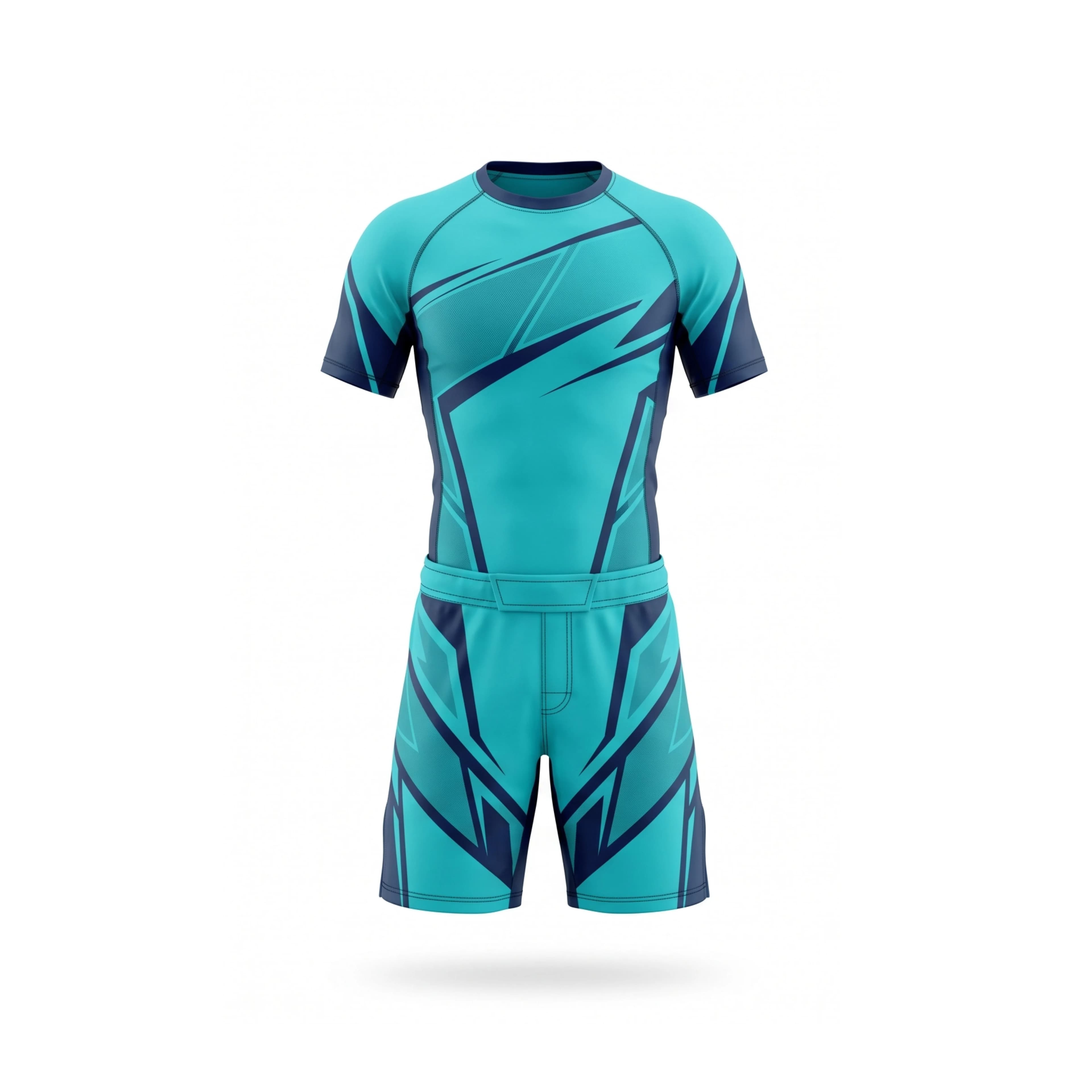 Turquoise MMA Uniform with Dark Blue Accents & Unique Pattern