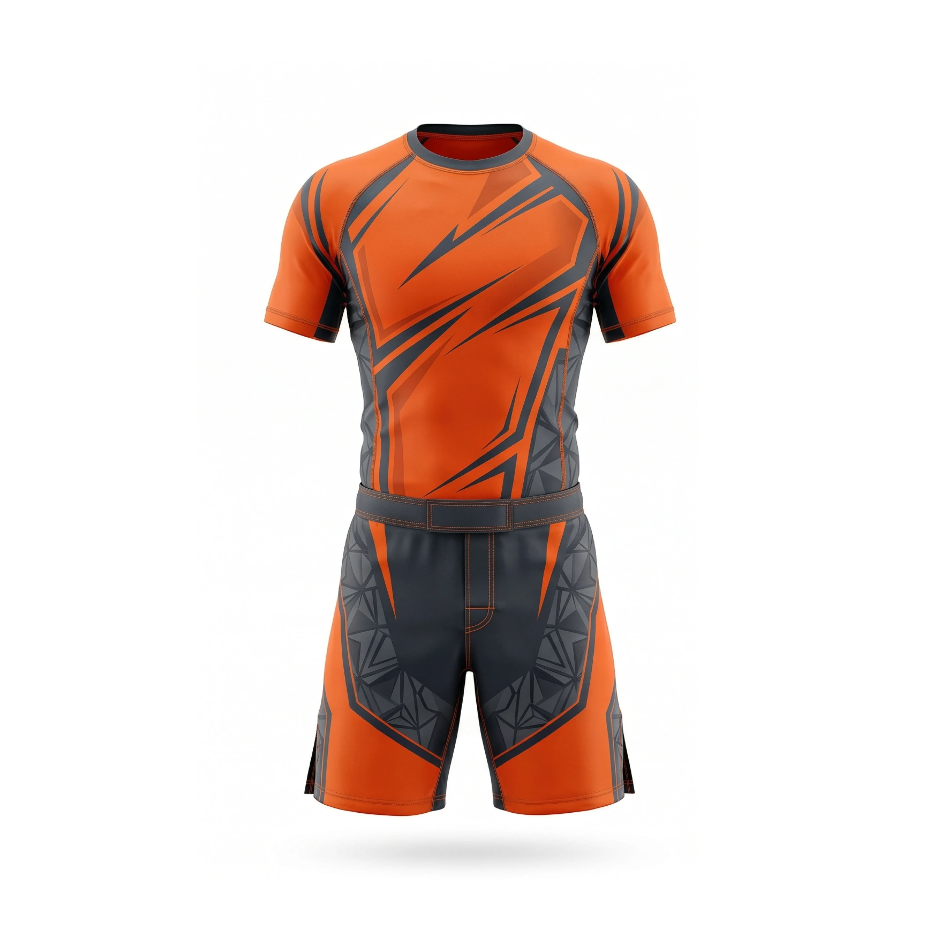 Orange & Grey Abstract MMA Uniform Set with Geometric Pattern