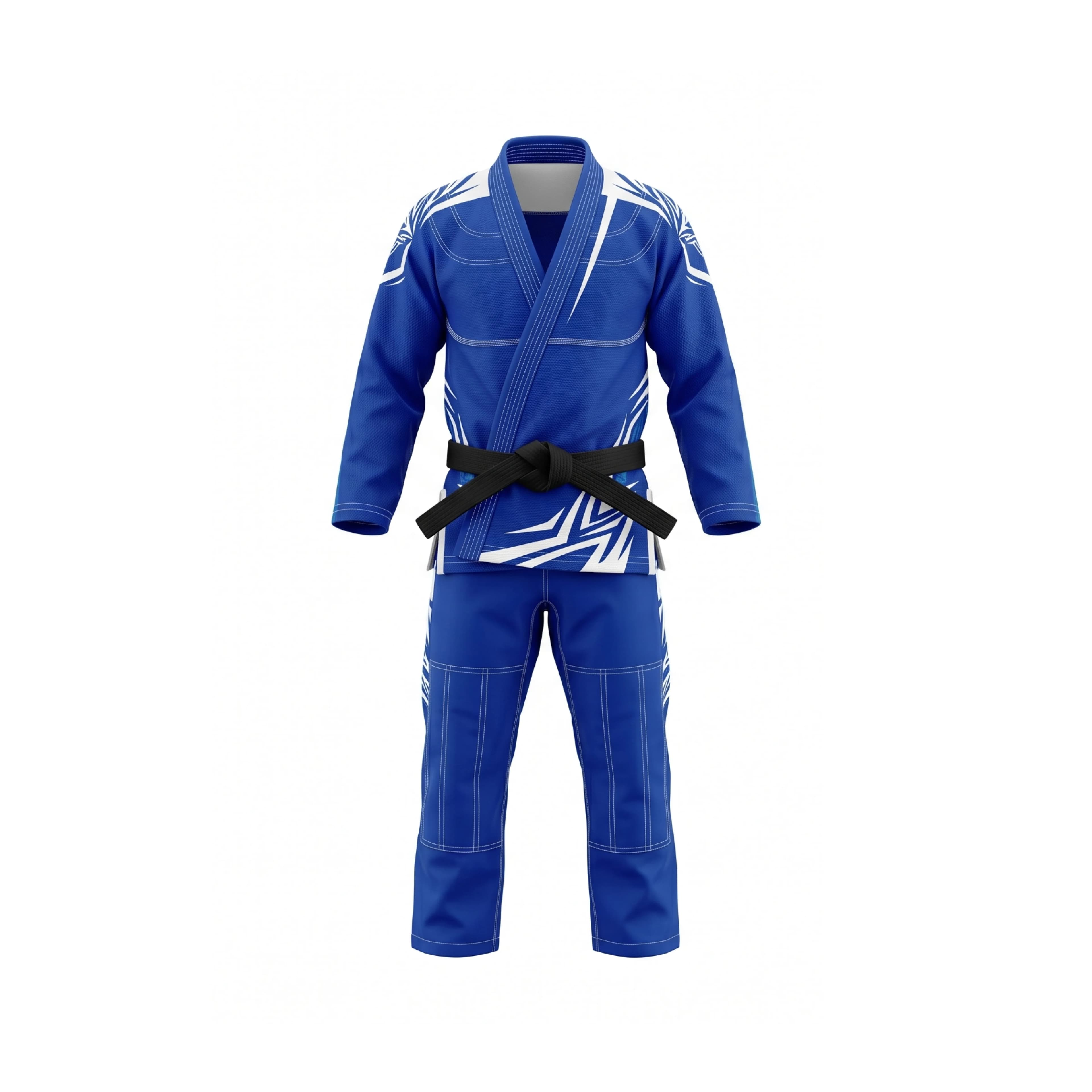 Royal Blue BJJ Gi with White Accents and Black Belt