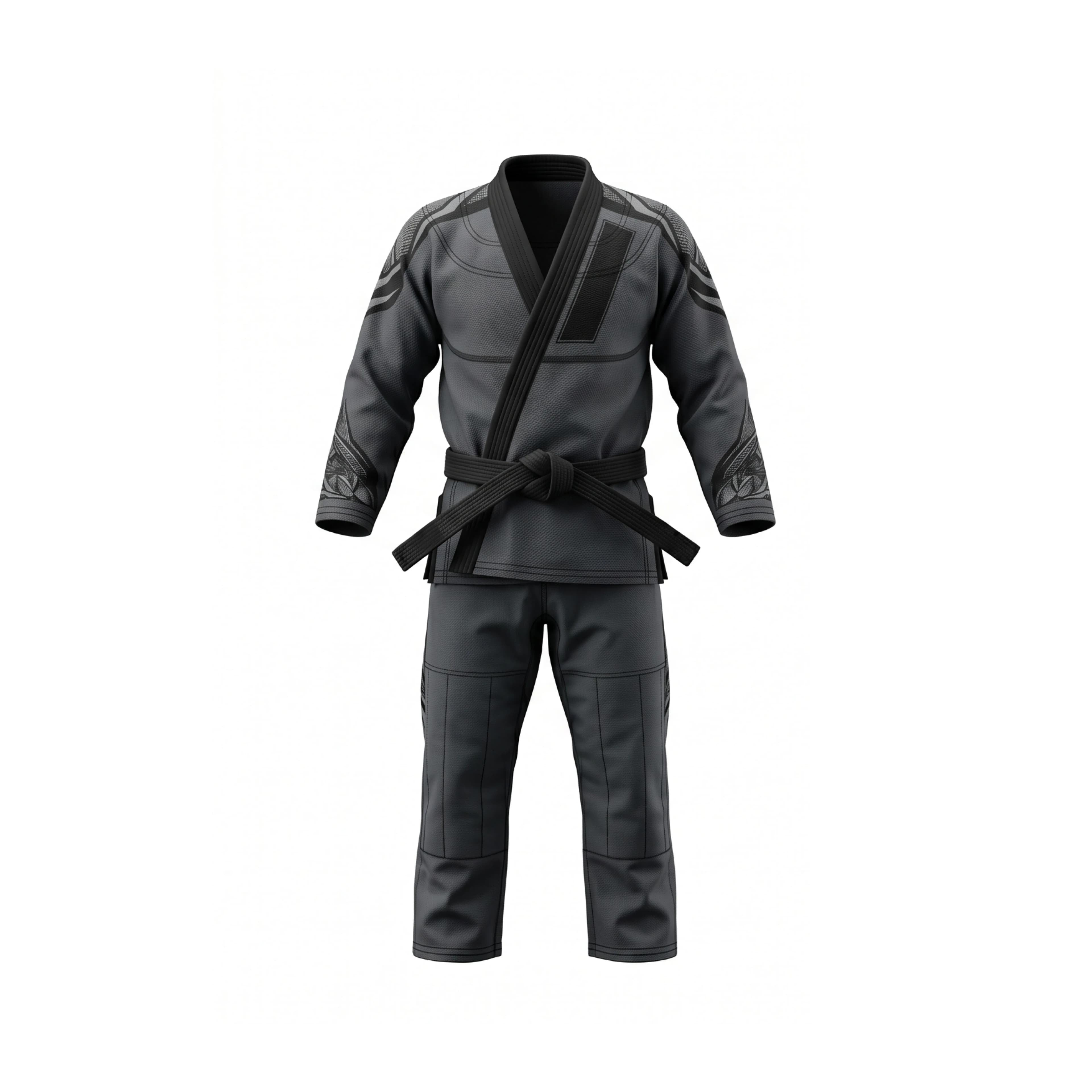 Black Martial Arts Gi with Gray Accents and Black Belt