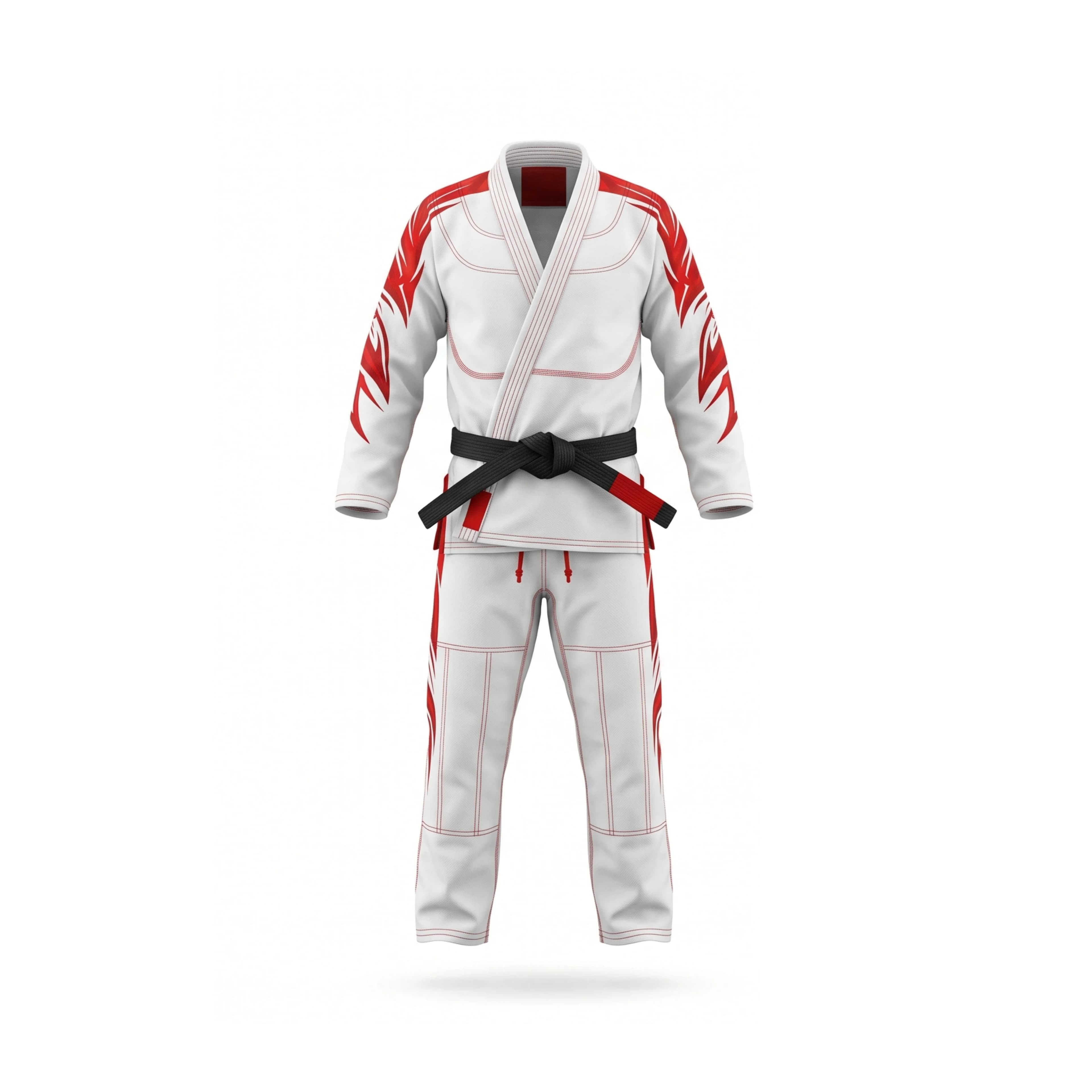 White and Red Tribal Print Martial Arts Gi with Black Belt