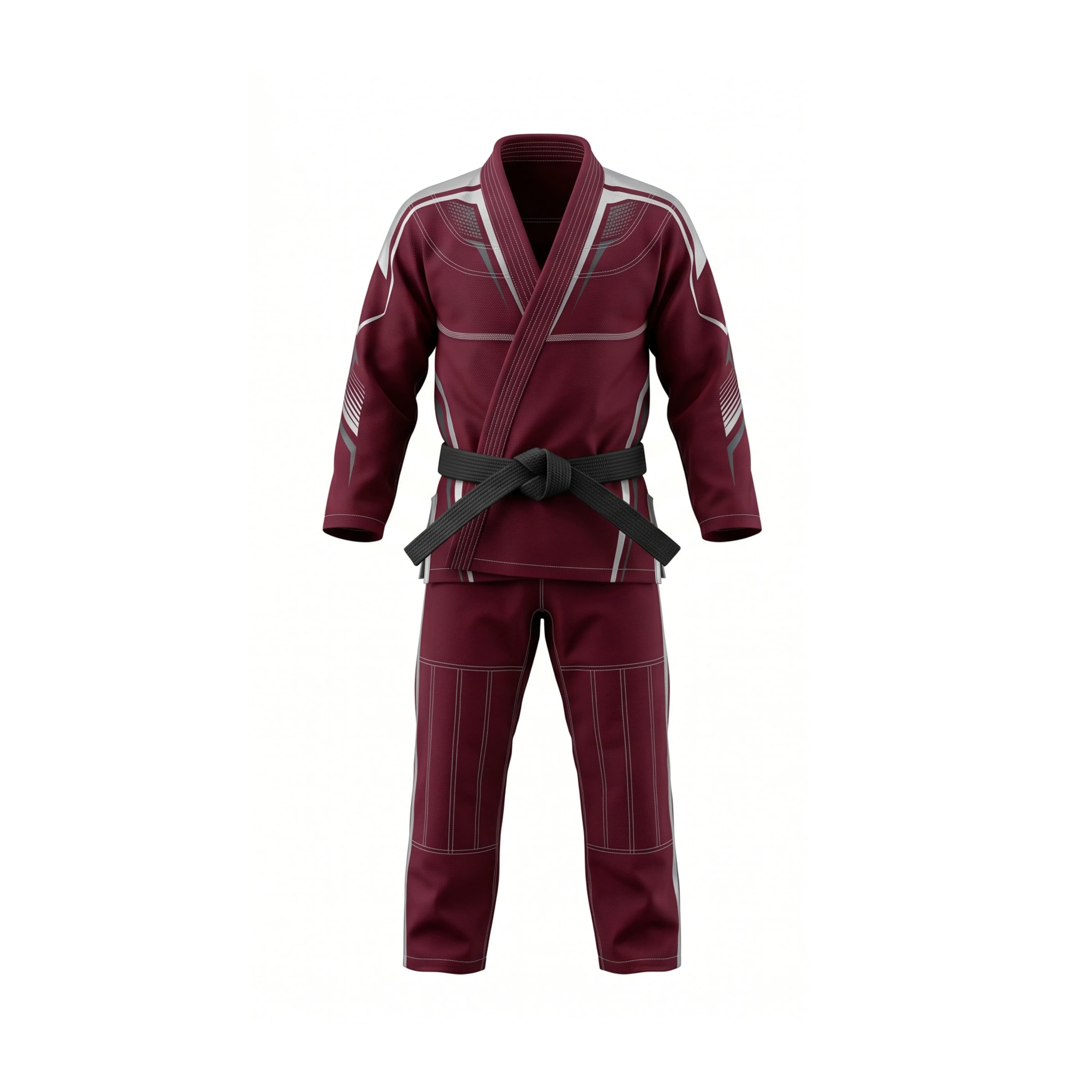Maroon Gi with Grey Accents and Black Belt Martial Arts Uniform