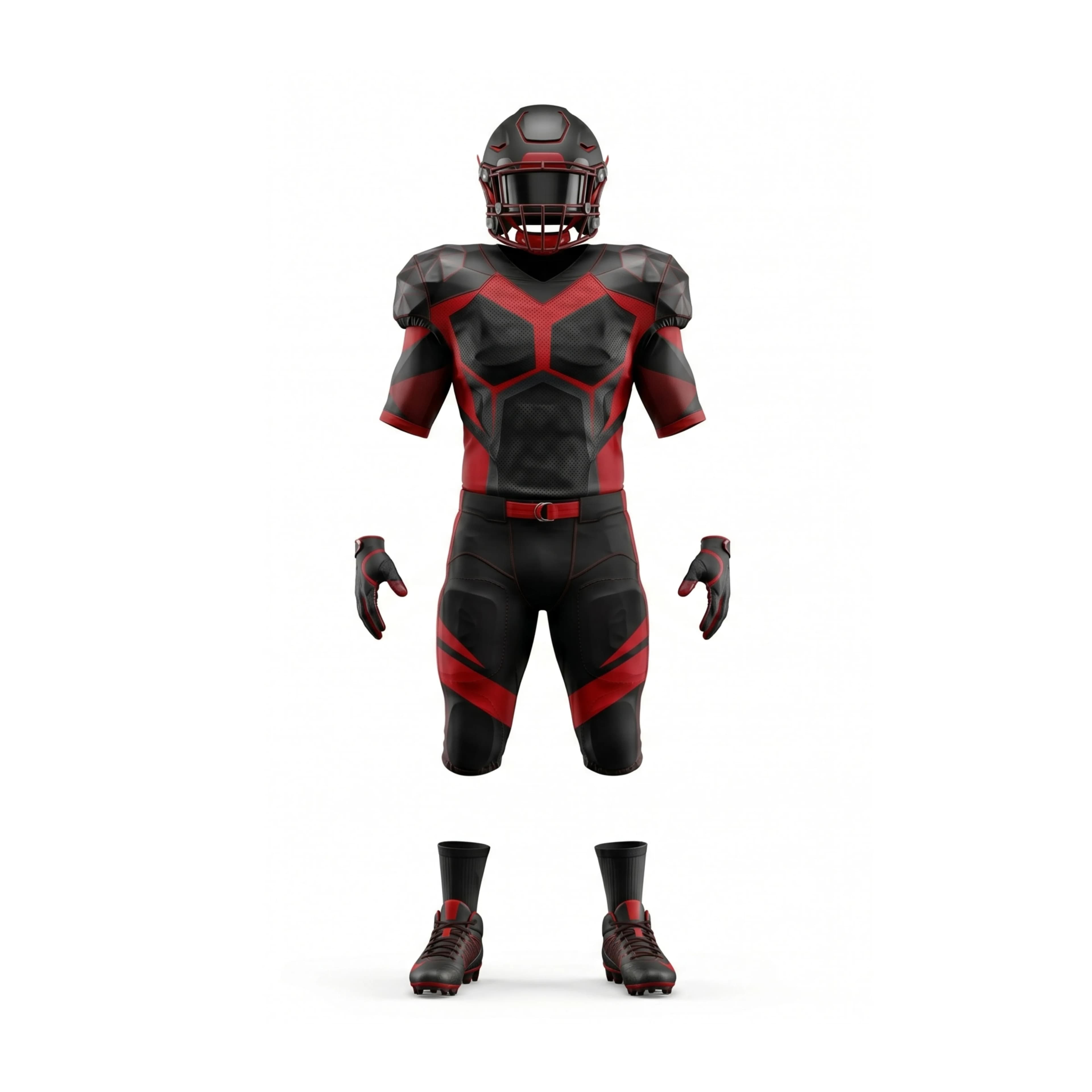 Black & Red Chevron Pattern American Football Uniform Set