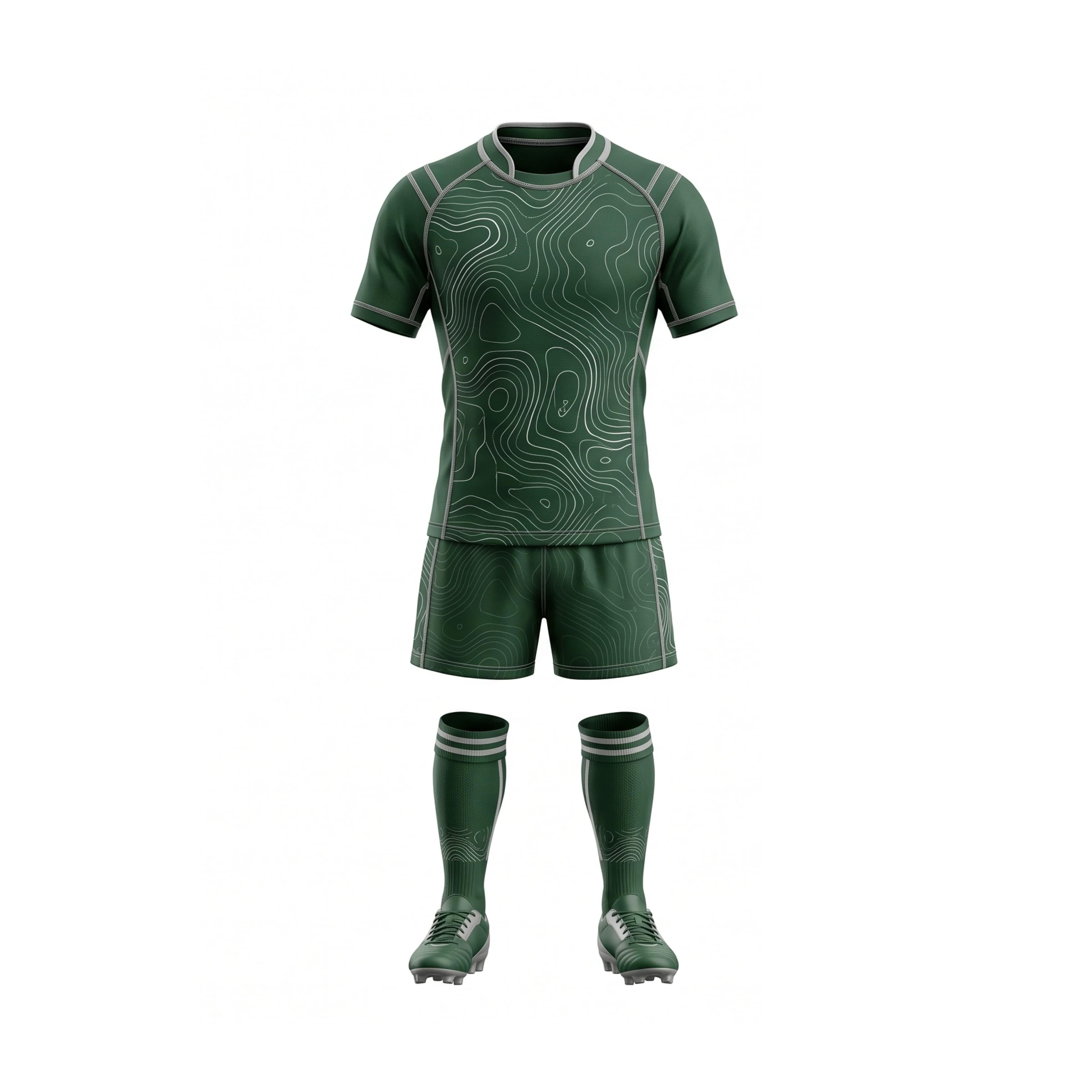 Dark Green Rugby Uniform with Topographic Pattern and Number 15