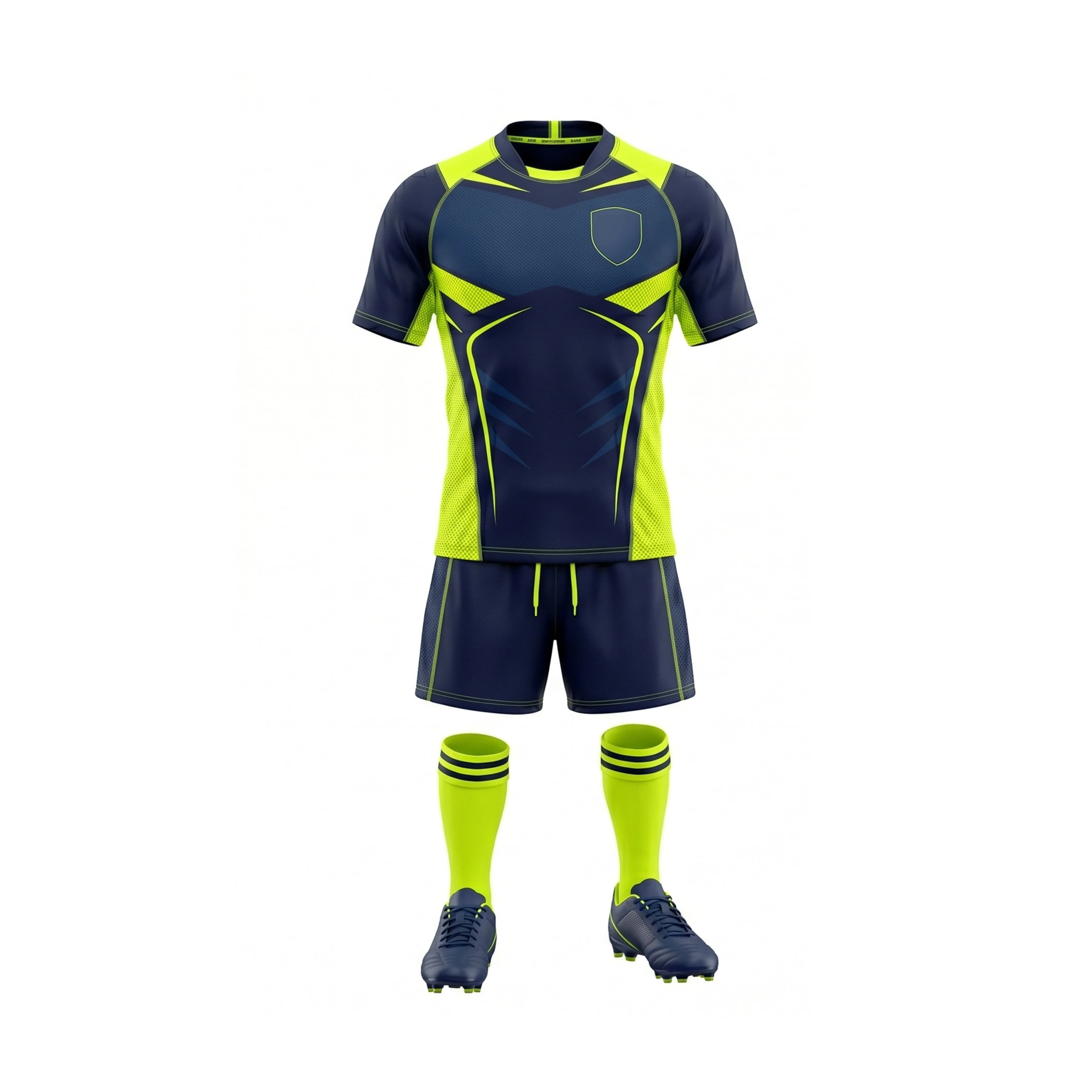 Navy & Neon Green Rugby Uniform with Shield Logo