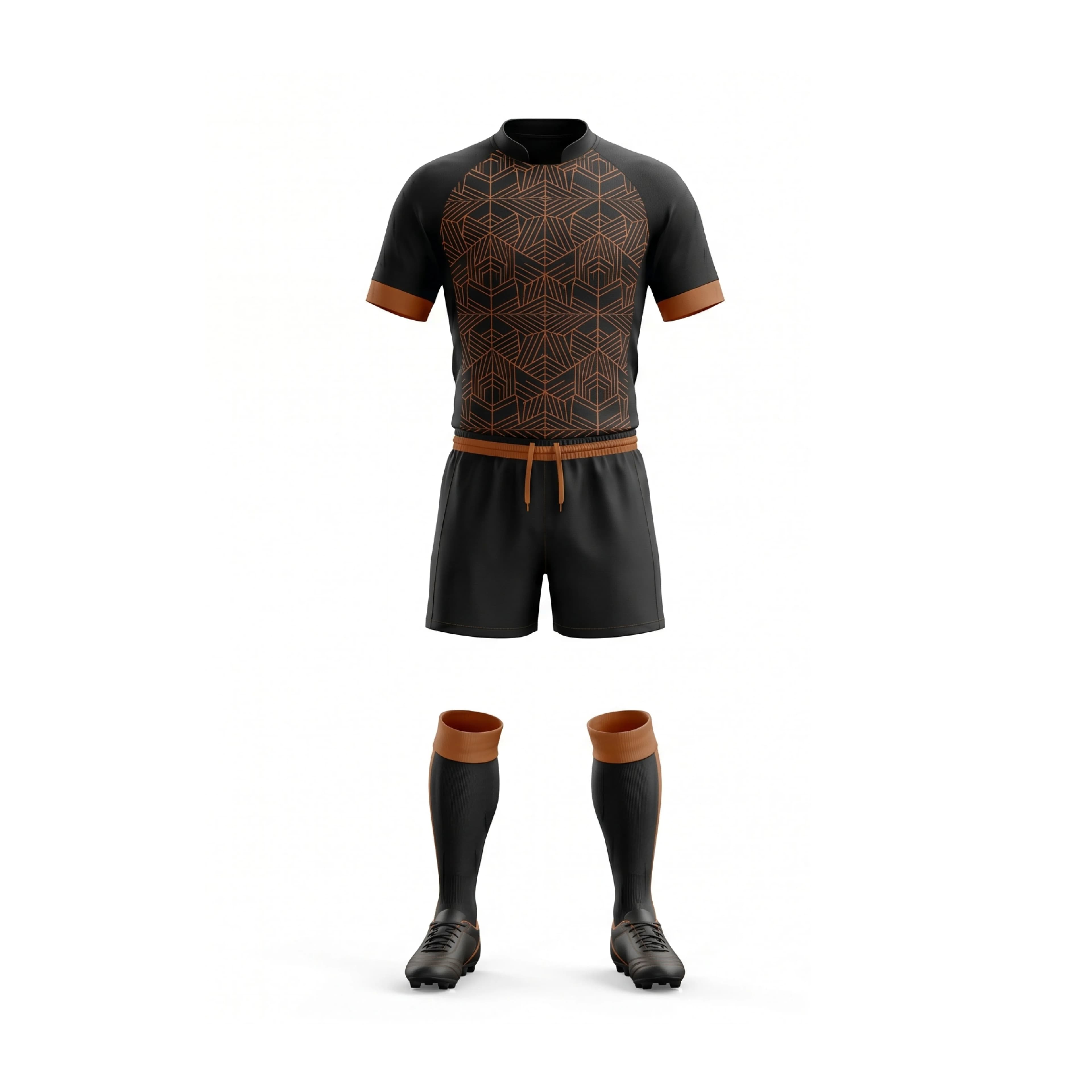 Black & Brown Geometric Rugby Uniform with Orange Accents