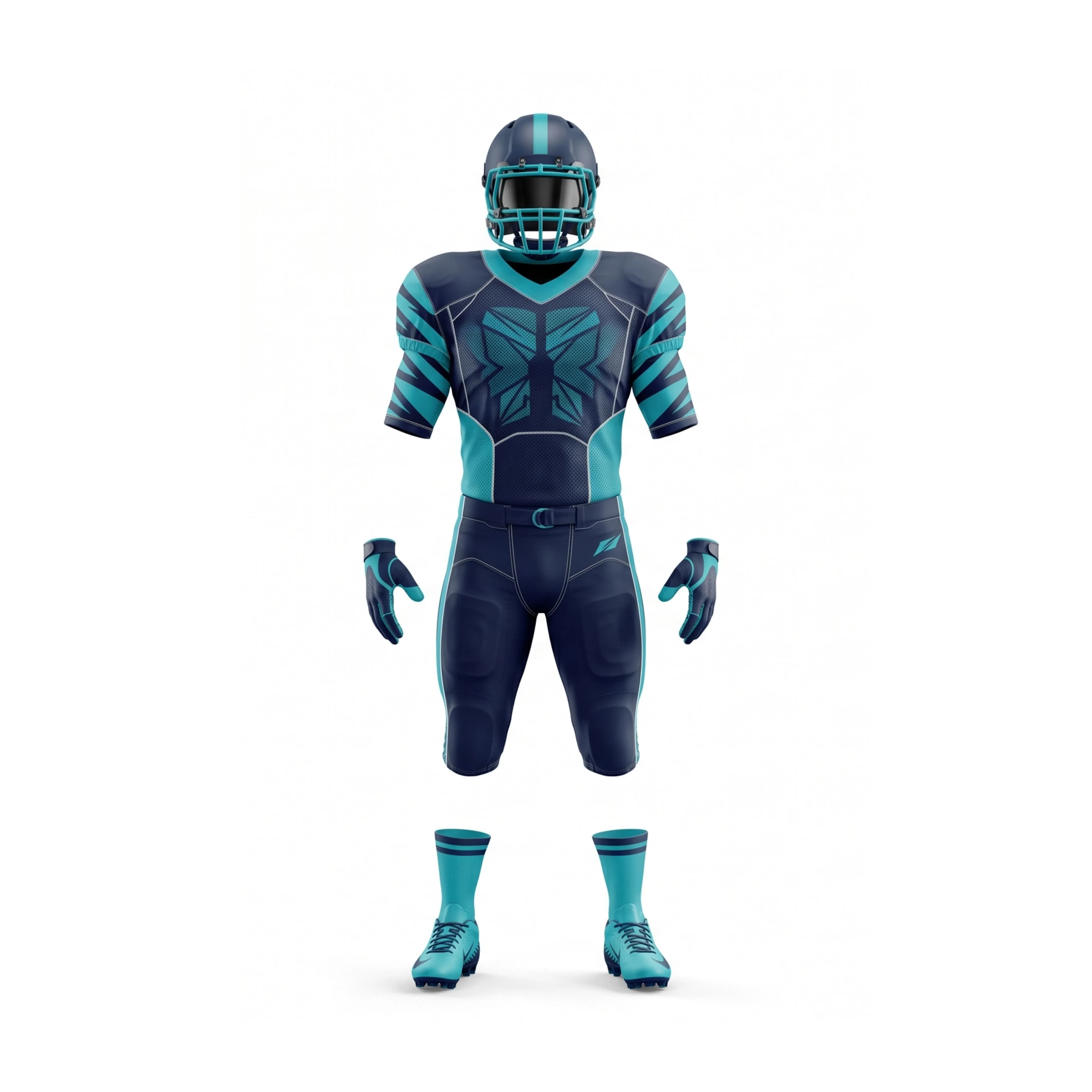 Dark Blue & Teal Geometric Pattern American Football Uniform Set