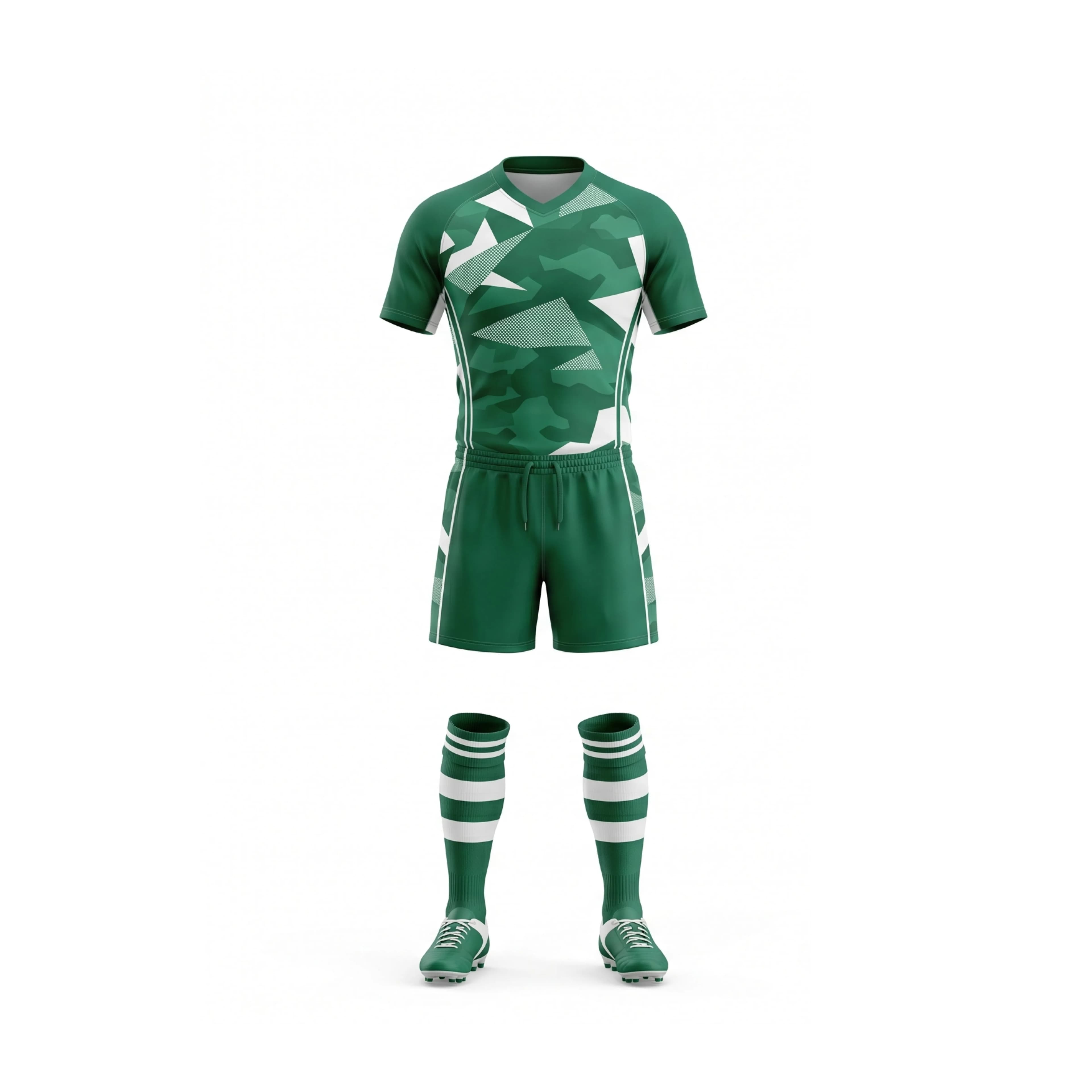 Emerald Green Camo Rugby Uniform with White Accents
