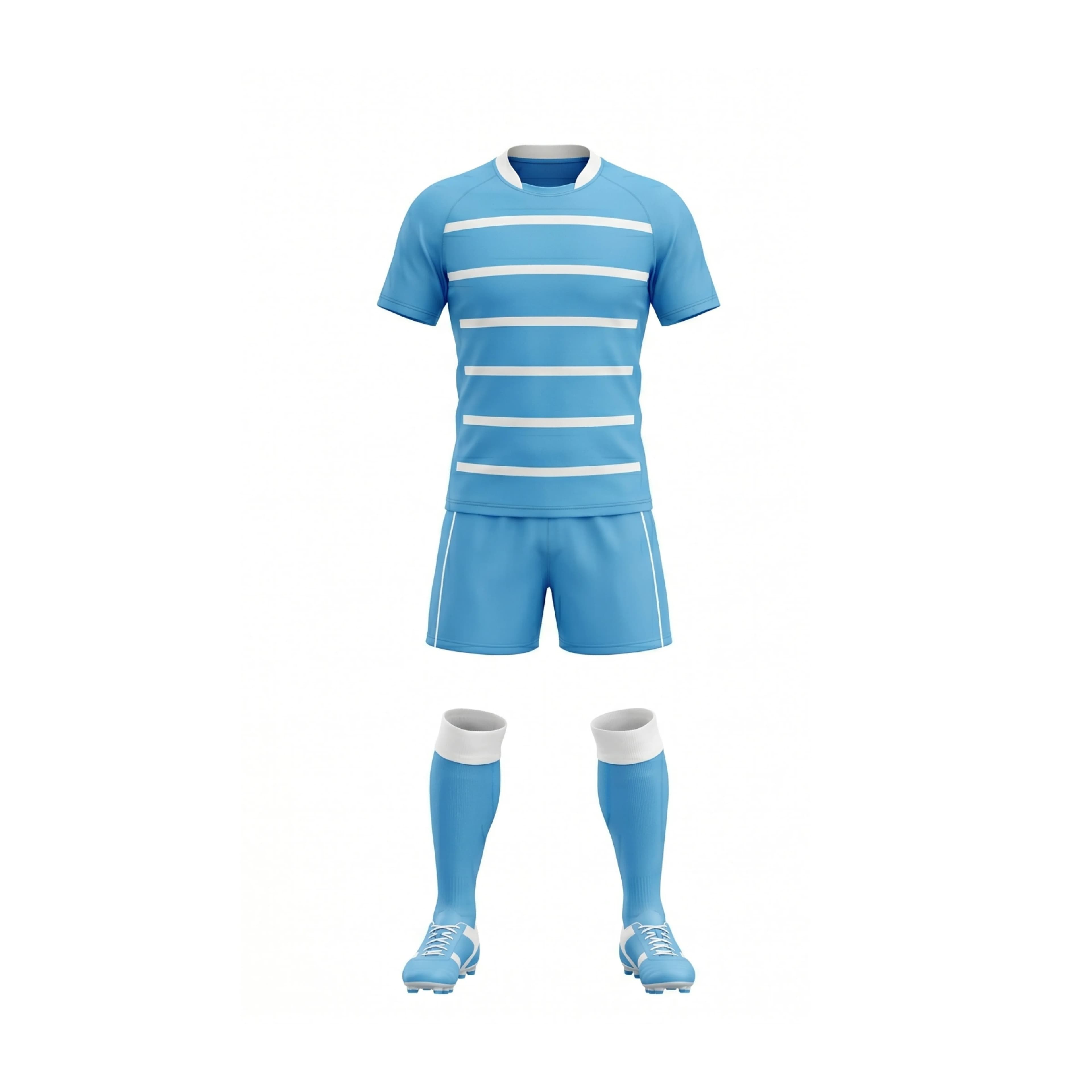 Light Blue Rugby Uniform with White Stripes and Short Sleeves