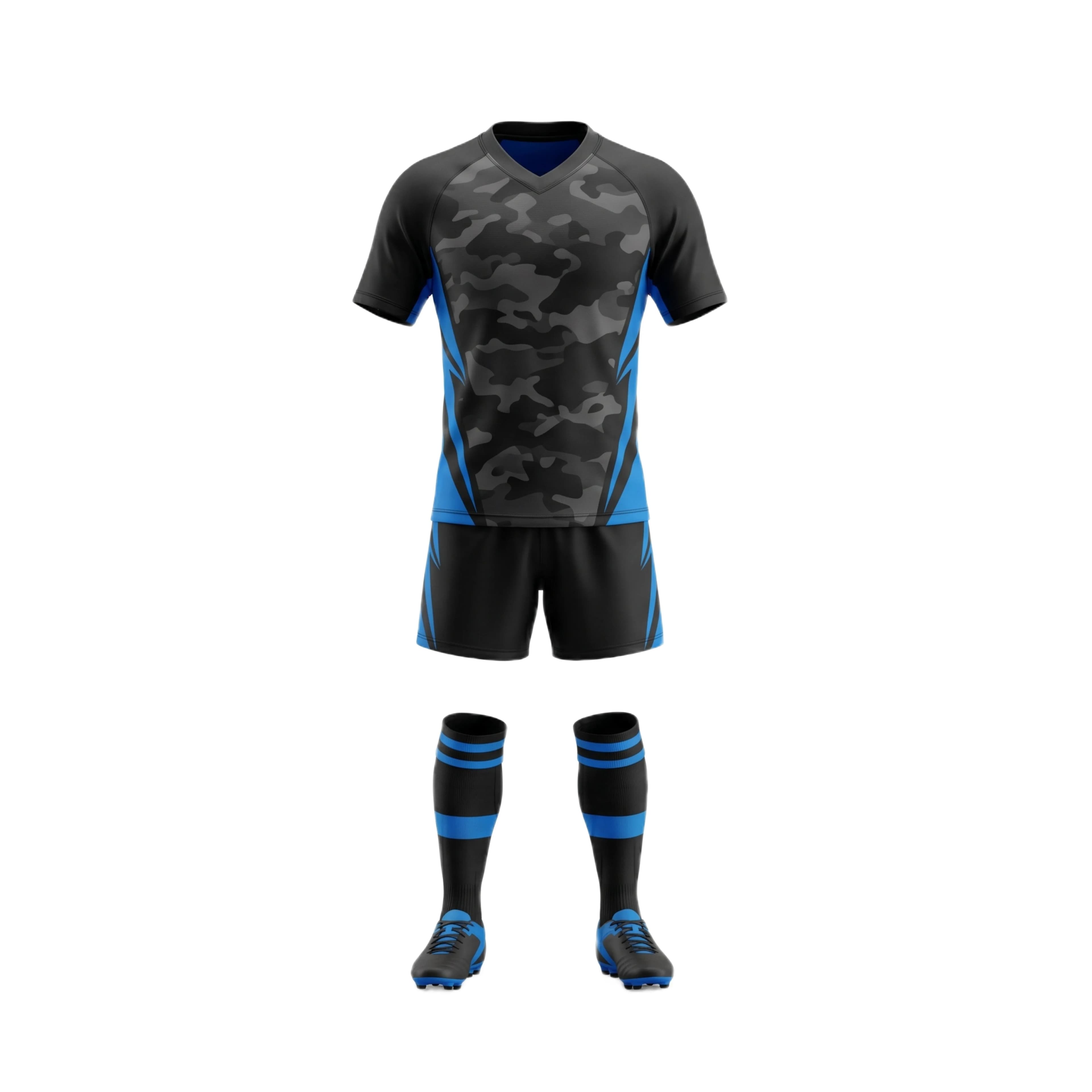 Black & Blue Camo Rugby Jersey Shorts Socks Kit